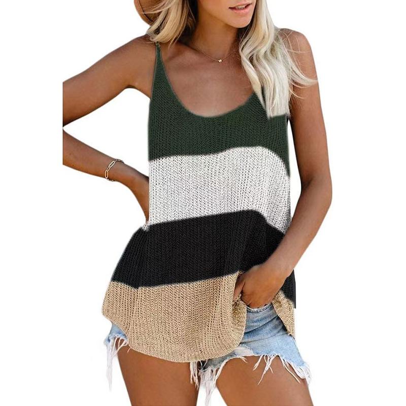 Spring and Summer Fashion Round Neck Camisole Color Blocking Top Undershirt Women Vest