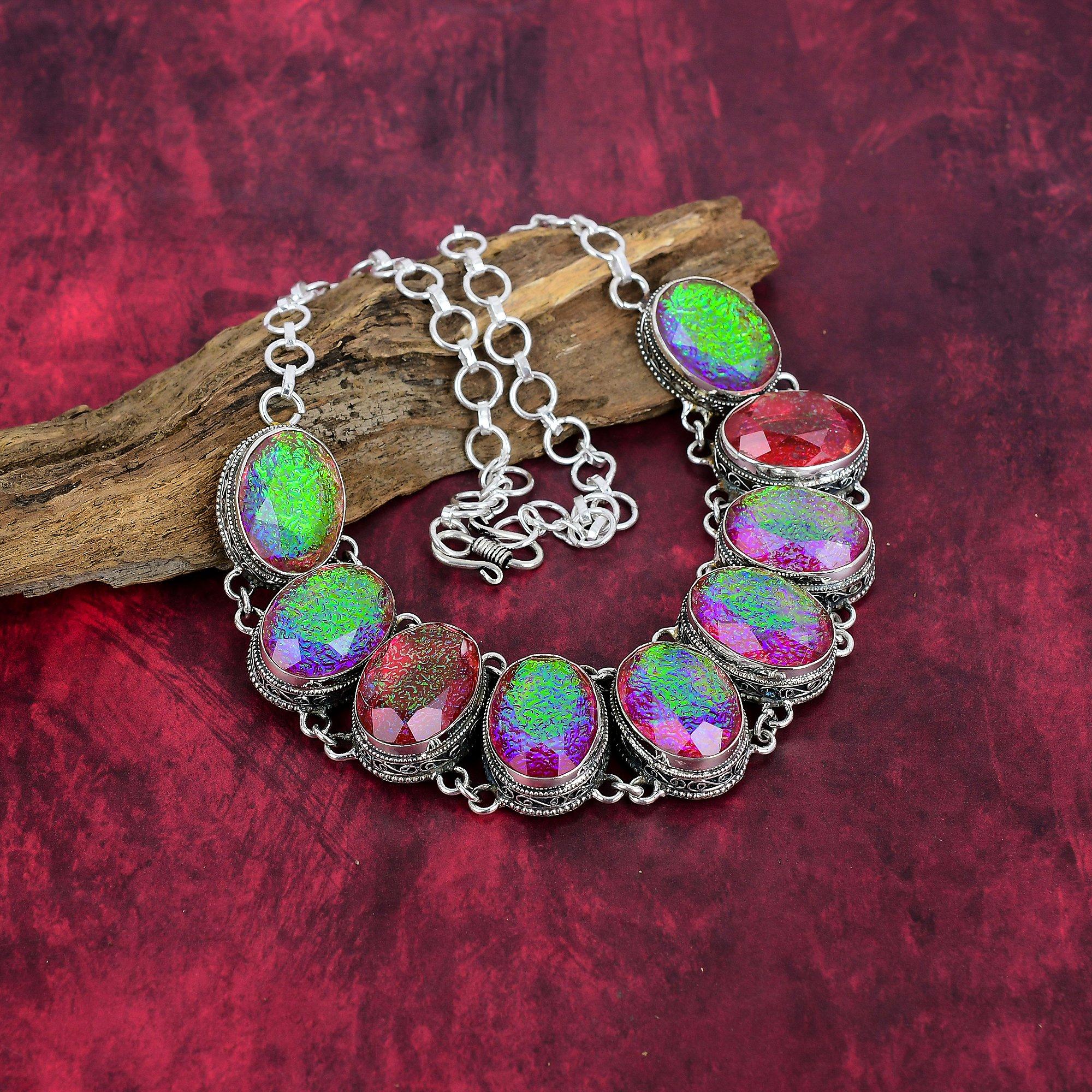 Amazing Pink Triplet Opal Necklace, 925 Solid Sterling Silver Gemstone Jewelry, Handmade Necklace, For Thanksgiving