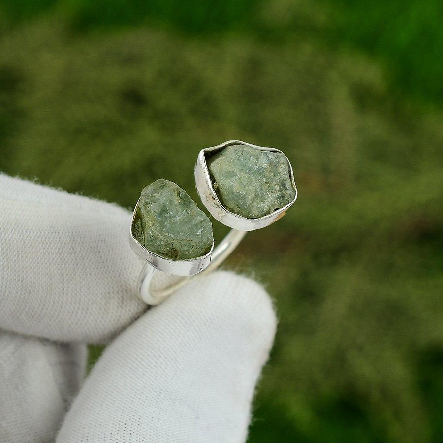 Easter Deal Aquamarine Rough Gemstone Sterling Silver Stackable New Ring Jewelry