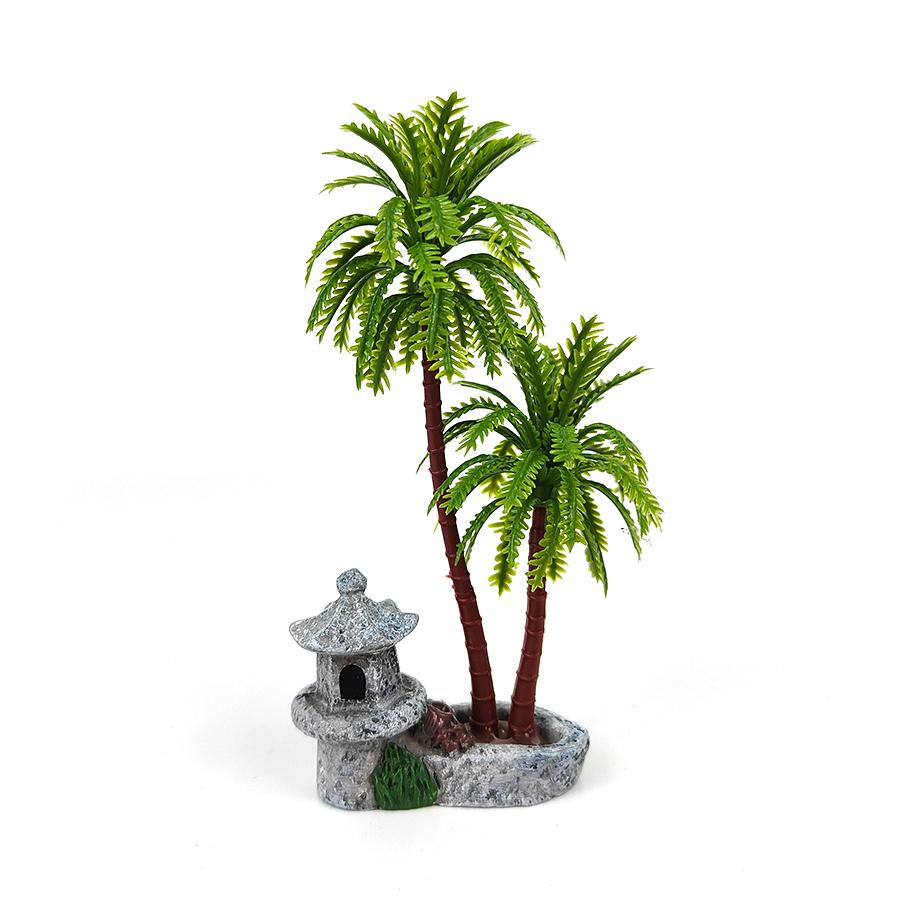 Aquarium Resin Coconut Tree Lantern-Shaped Water Tower Model, DIY Micro Landscape Decoration, Fish Tank Scenery Ornament