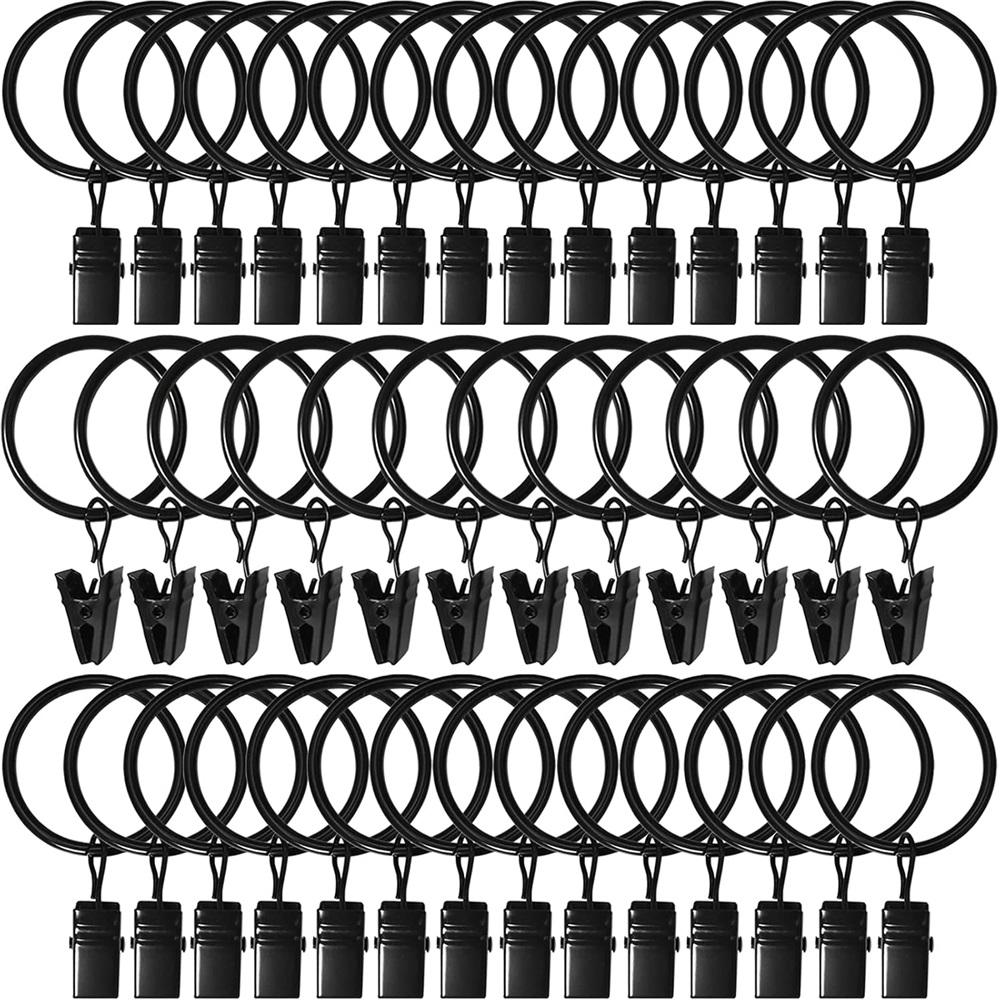 40 Pack Curtain Rings With Clips, Drapery Clips With Rings, Drapes Rings 1.5 In Interior Diameter, Fits Up To 1.2 In Curtain Rod, Black