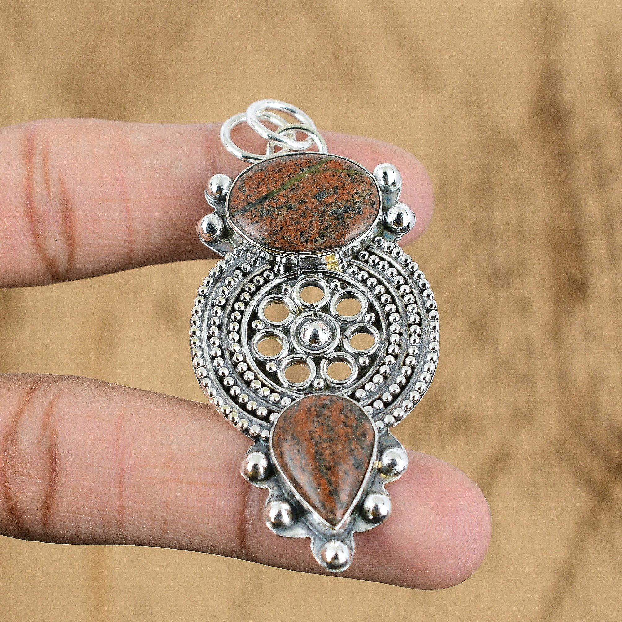 Gift For Women Jewelry Pendant 925 Sterling Silver Natural Grass Garnet Gemstone