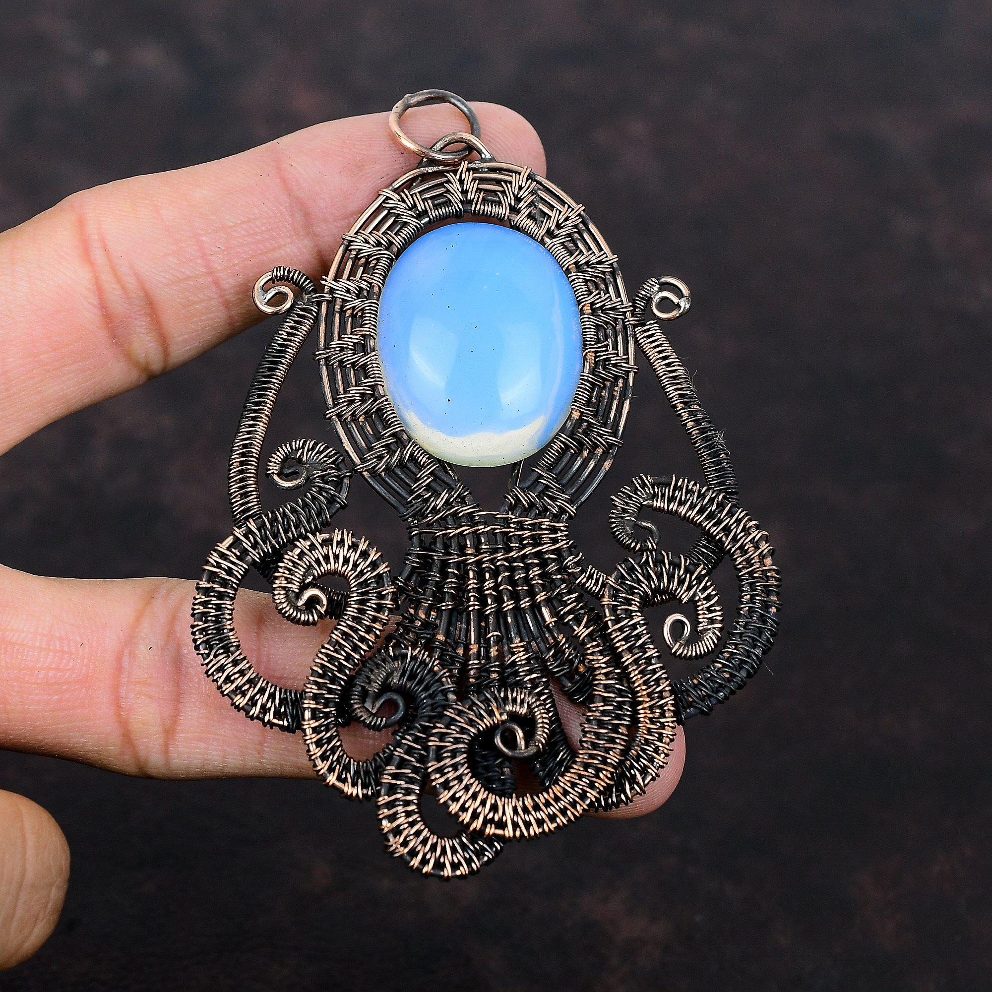 Milky Opal Pendant Copper Wire Wrapped Pendant Handmade Copper Jewelry Amazing Octopus Pendant Genuine Gemstone Jewelry Women's Special Gift