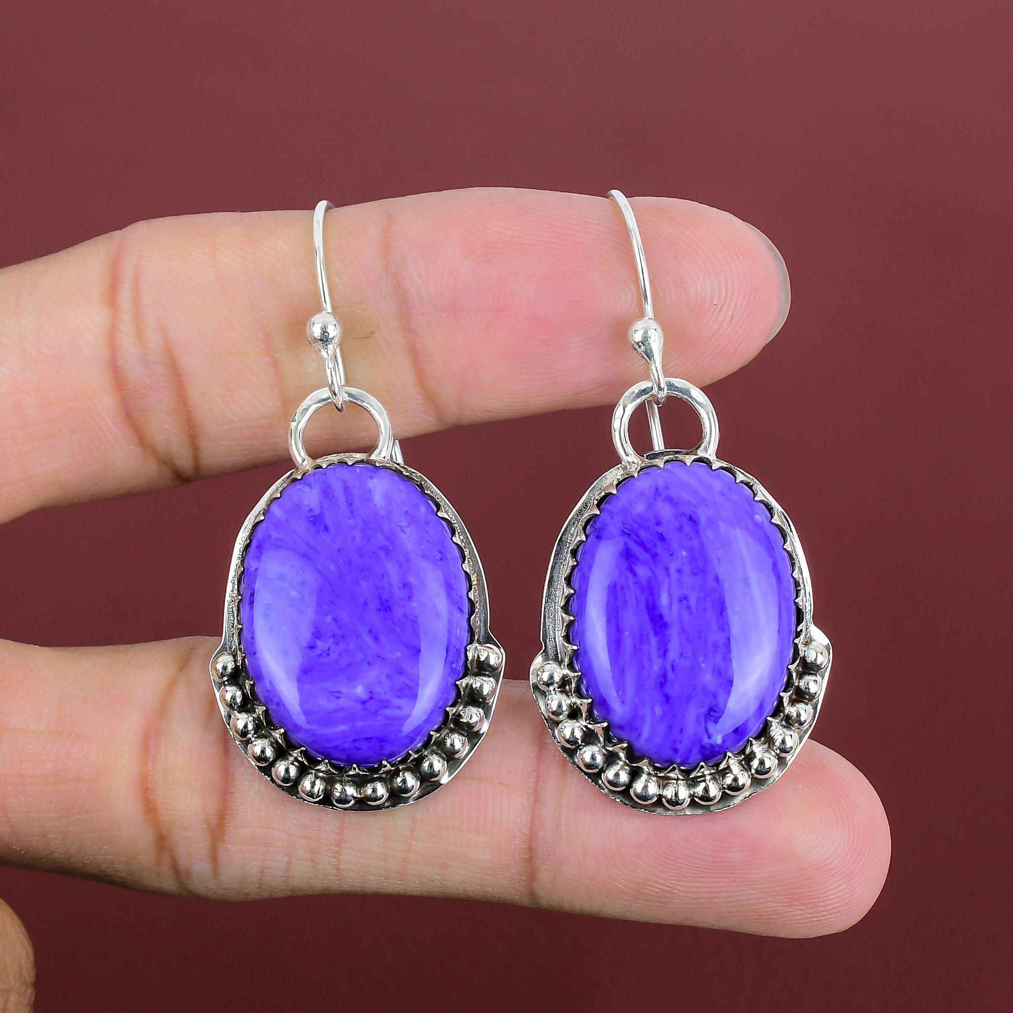 Charoite Earring Natural Gemstone Earrings Handmade Jewelry 925 Sterling Silver Earring Elegant Jewelry Healing Stone Earring Gifts For Wife