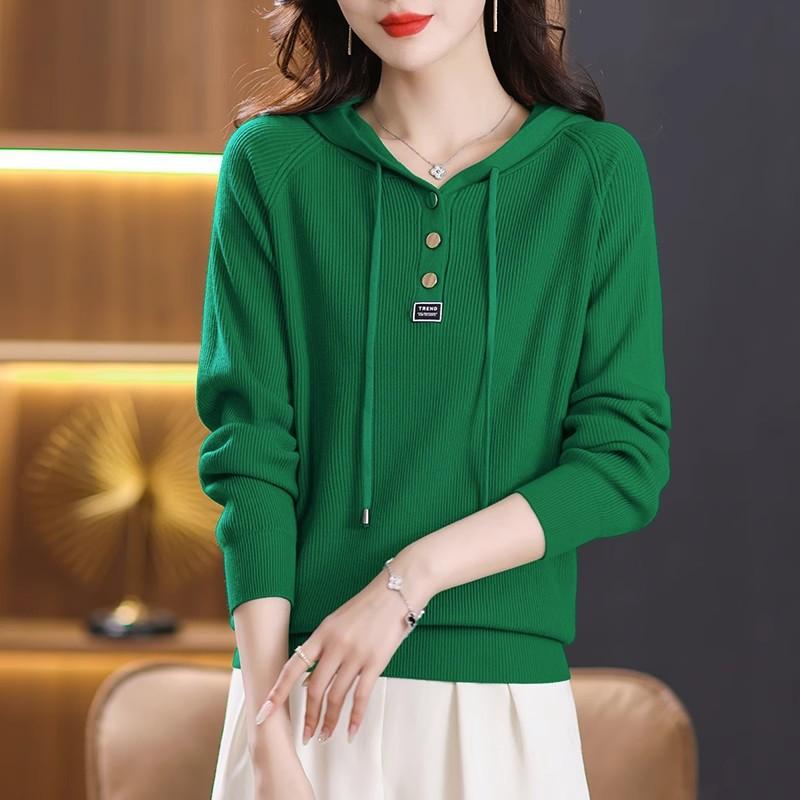 Hooded Sweatshirt Women Autumn Winter Ageing Outer with Hooded Tops Knitted Explosive Hoodie