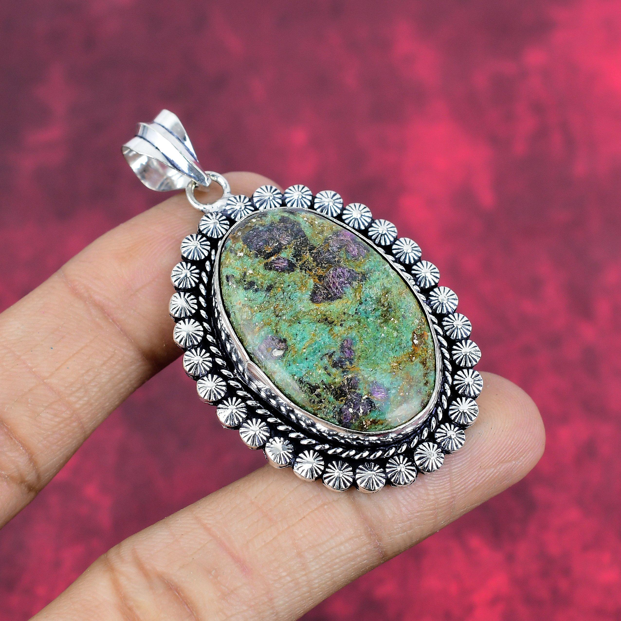 Ruby In Fuchsite Gemstone Jewelry, 925 Solid Sterling Silver Pendant, Handmade Gorgeous Silver Pendant Jewelry Gift For Women
