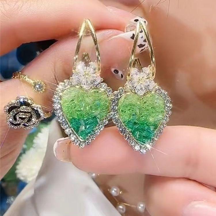 Elegant Green Stone Zircon Earrings for Women Lady