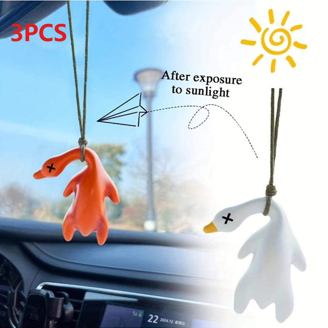 3Pcs UV Color Changing Duck Car Pendant Cute Fun Rearview Mirror Ornament Color Shift Duck Auto Hanging Decor