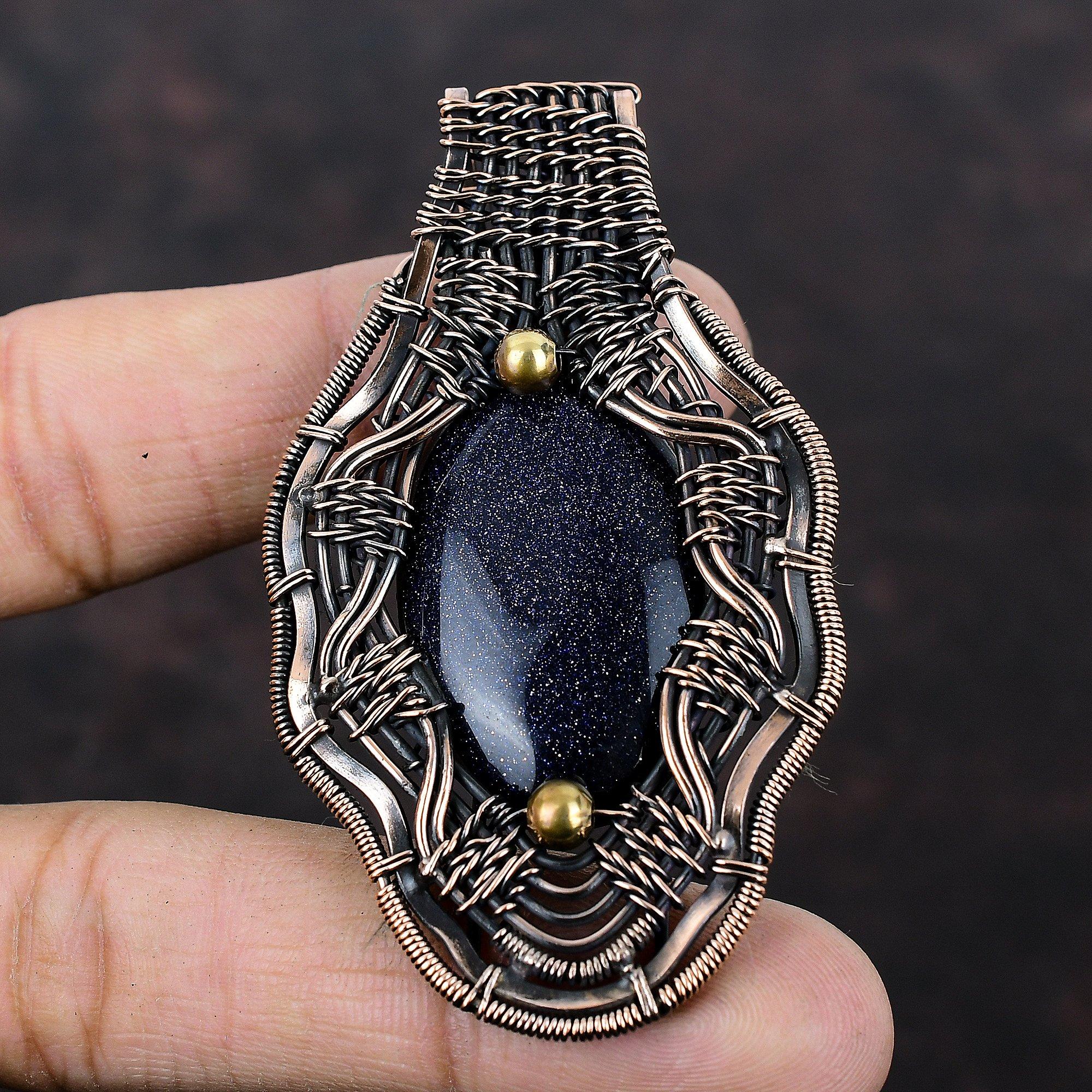 Blue Sunstone Pendant Copper Wire Wrapped Gemstone Pendant Natural Blue Sunstone Jewelry Handmade Pendant Dainty Copper Jewelry Gift For Her