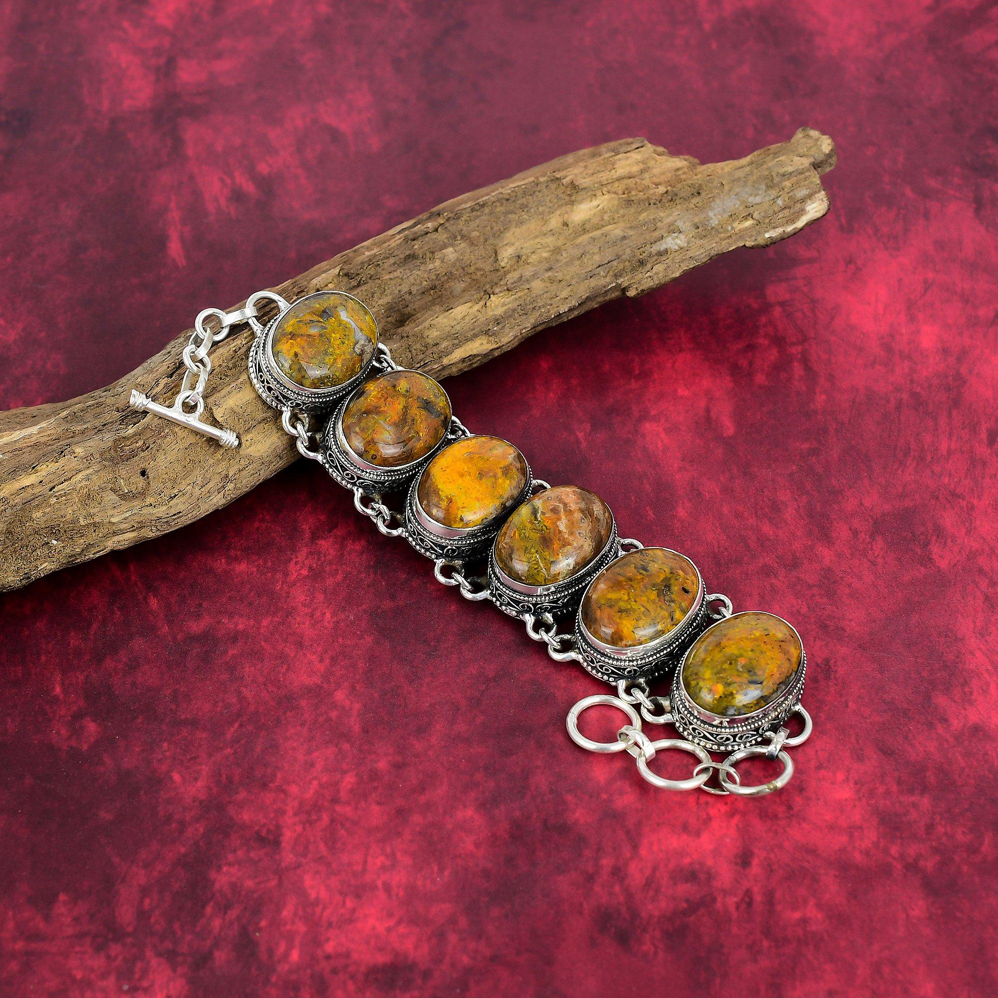 Bumblebee Jasper Bracelet, 925 Solid Sterling Silver Gemstone Jewelry, Handmade Amazing Bracelet, For Mother Day