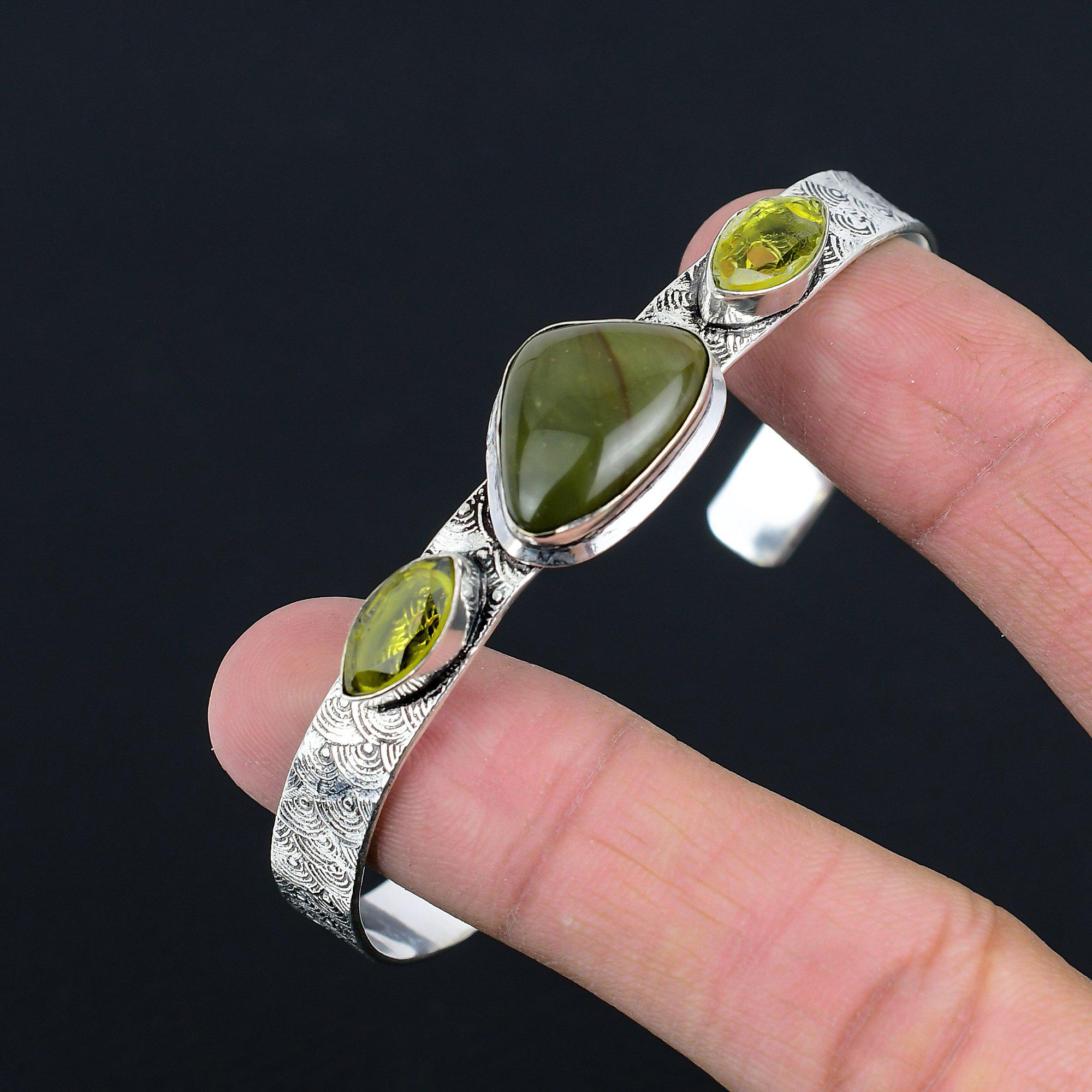Friendship Day Sale Polychrome Jasper Stone Citrine 925 Silver Engagement Bangle