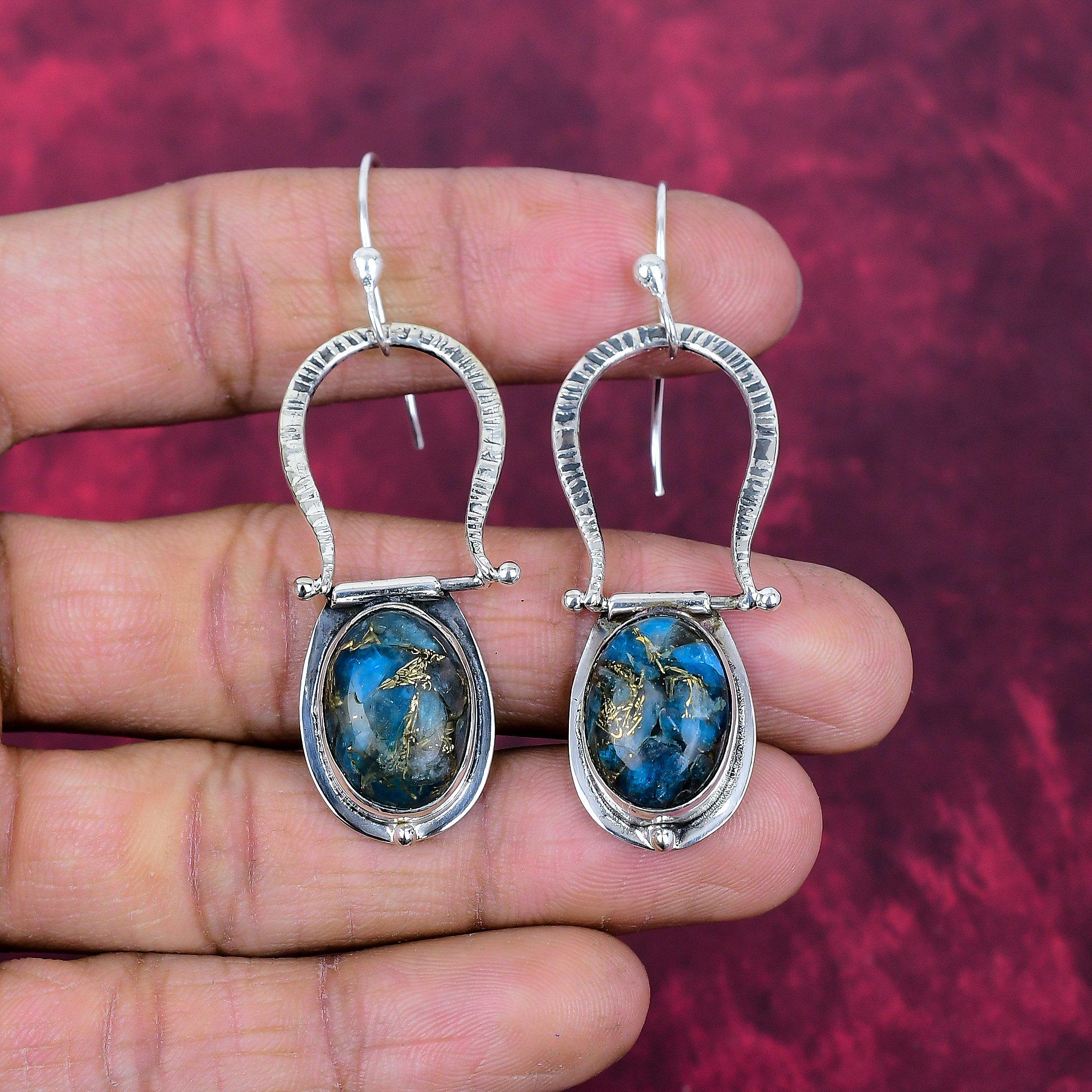 Copper Neon Apatite Jewelry, 925 Solid Sterling Silver Earrings Jewelry, Handmade Earrings Gemstone Jewelry For Women