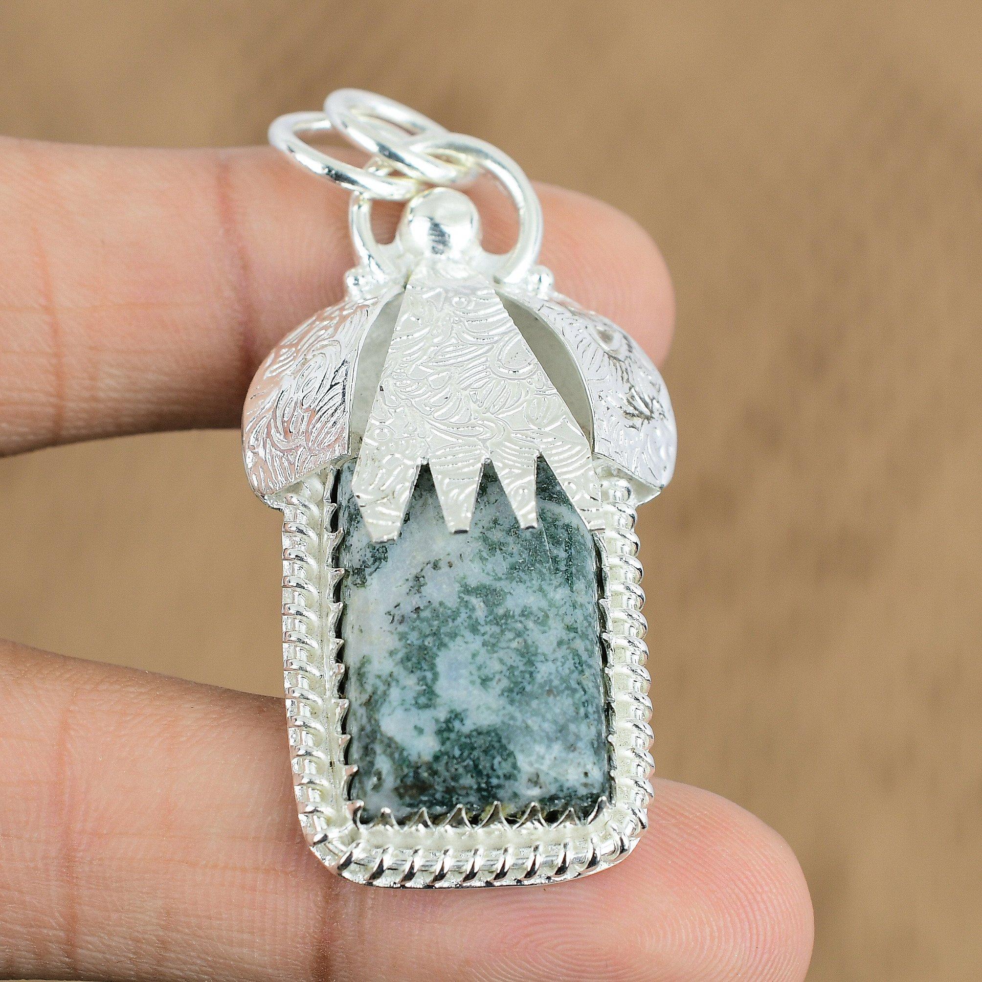 Mothers day Sale Natural Tree Agate 925 Silver Daughter Wedding Birthday Pendant