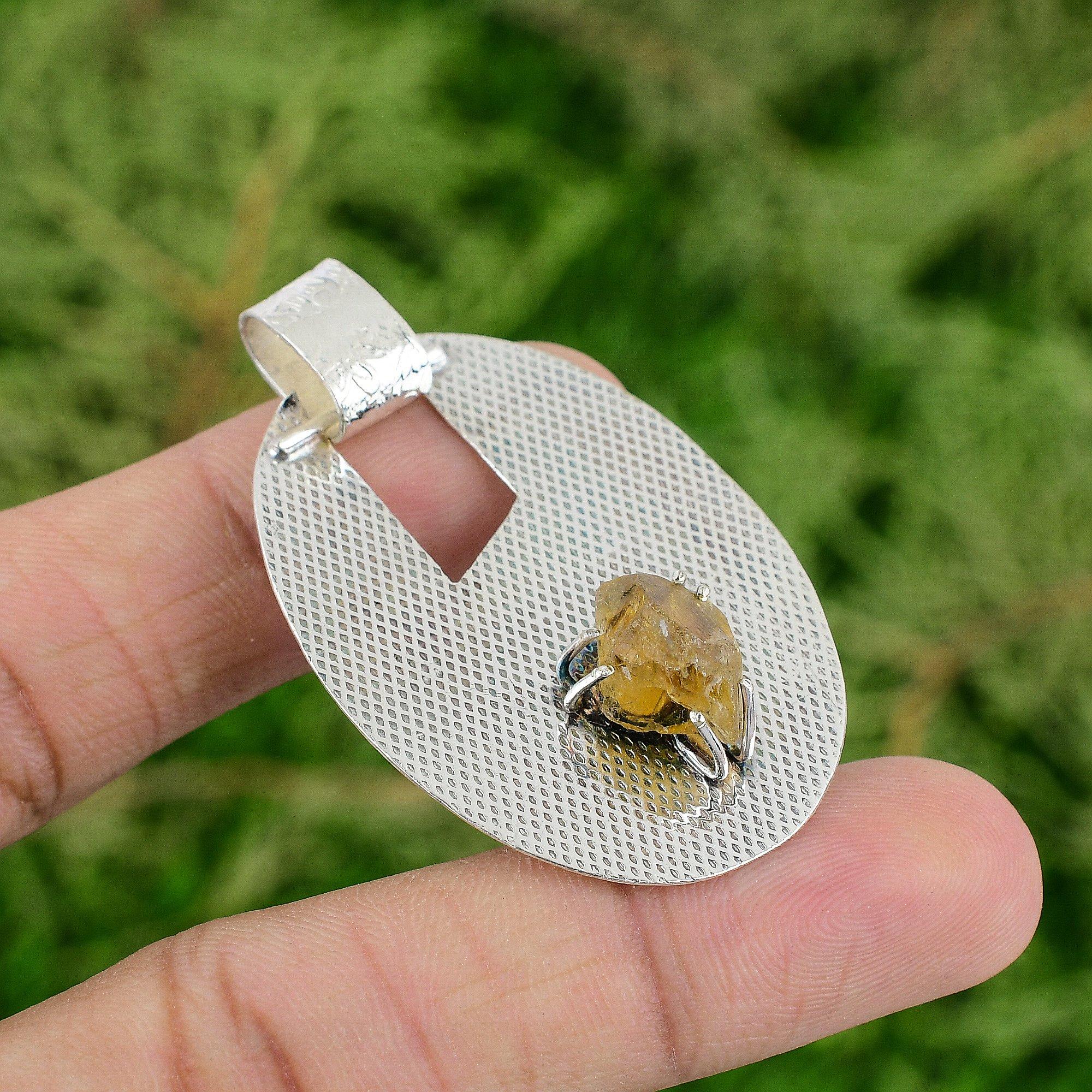Daughters Day Sale Citrine Rough Gemstone 925 Sterling Silver Pendant Jewelry