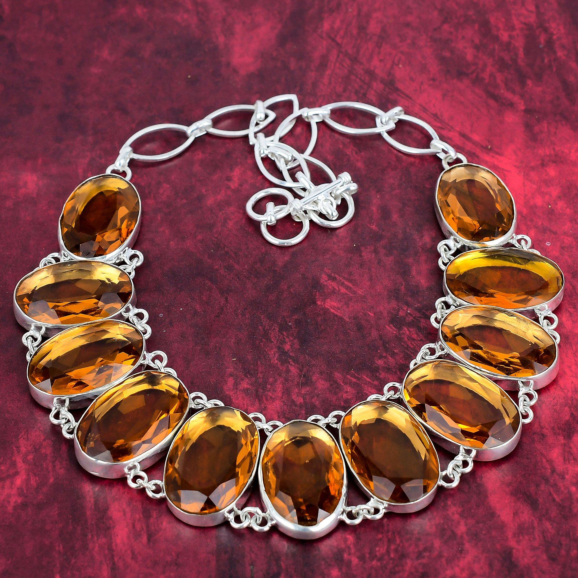 Collier en citrine à facettes, bijoux en pierres précieuses, collier en argent sterling massif 925, collier à chaîne réglable fait à la main, cadeau pour femme