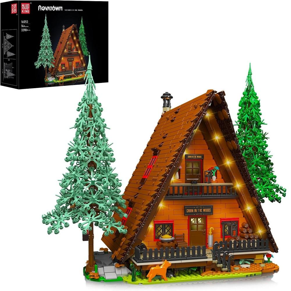 MOULD KING 16053 Streetview Baustein Die MOC Weihnachtshütte im Wald mit Led-Teilen Modell Spielzeug Kinder Weihnachtsgeschenke
