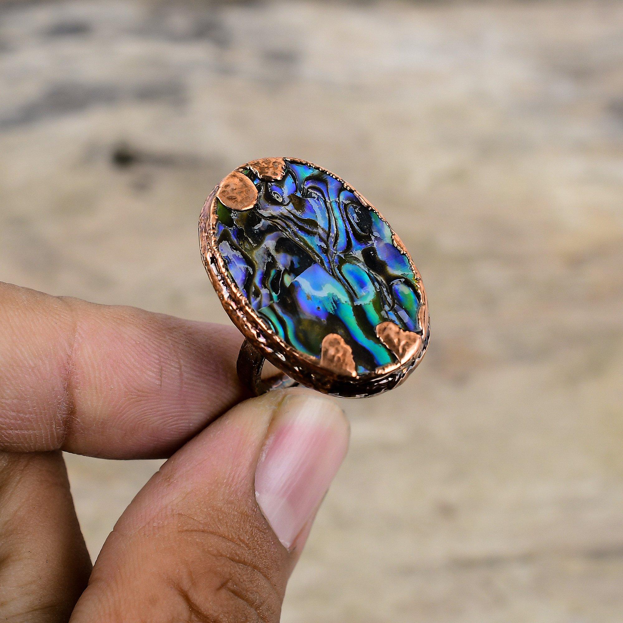 Abalone Shell Ring Electroformed Copper Ring Adjustable Ring Unique Electroformed Jewelry Handmade Gemstone Ring Wedding Gift Statement Ring