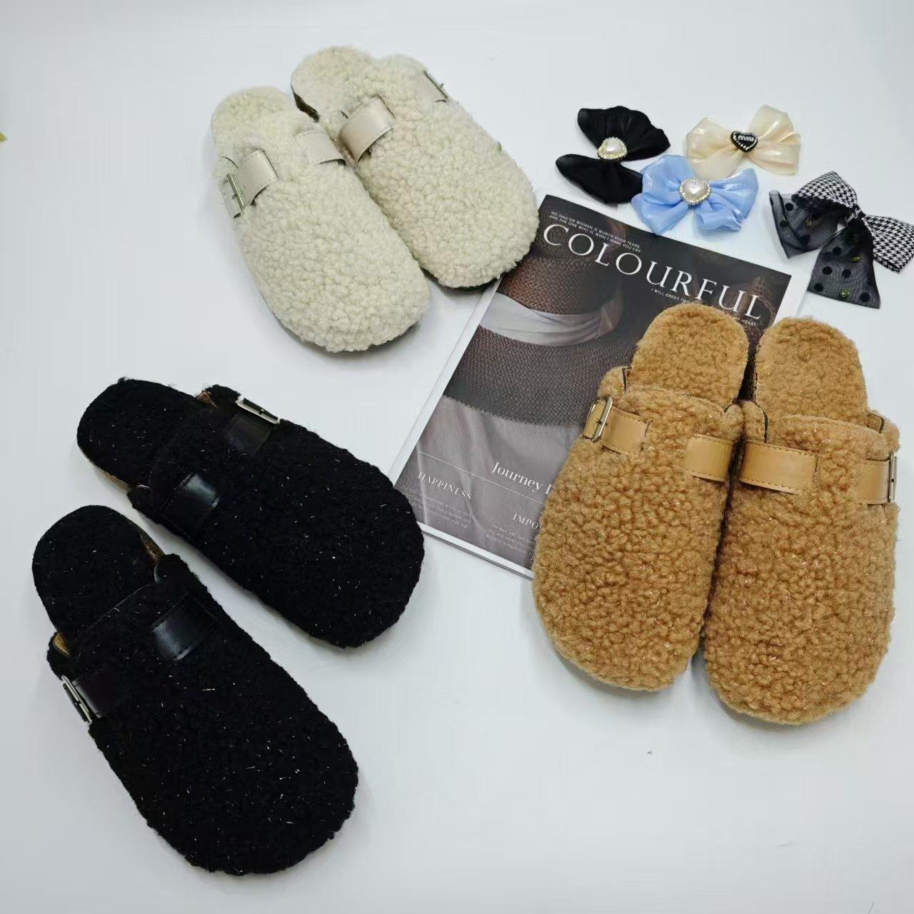 Ladies, Suede Shoes, Fluffy Slippers, Birkent Shoes, Outerwear Shoes, Toe Shoes, Slippers, Warm Shoes