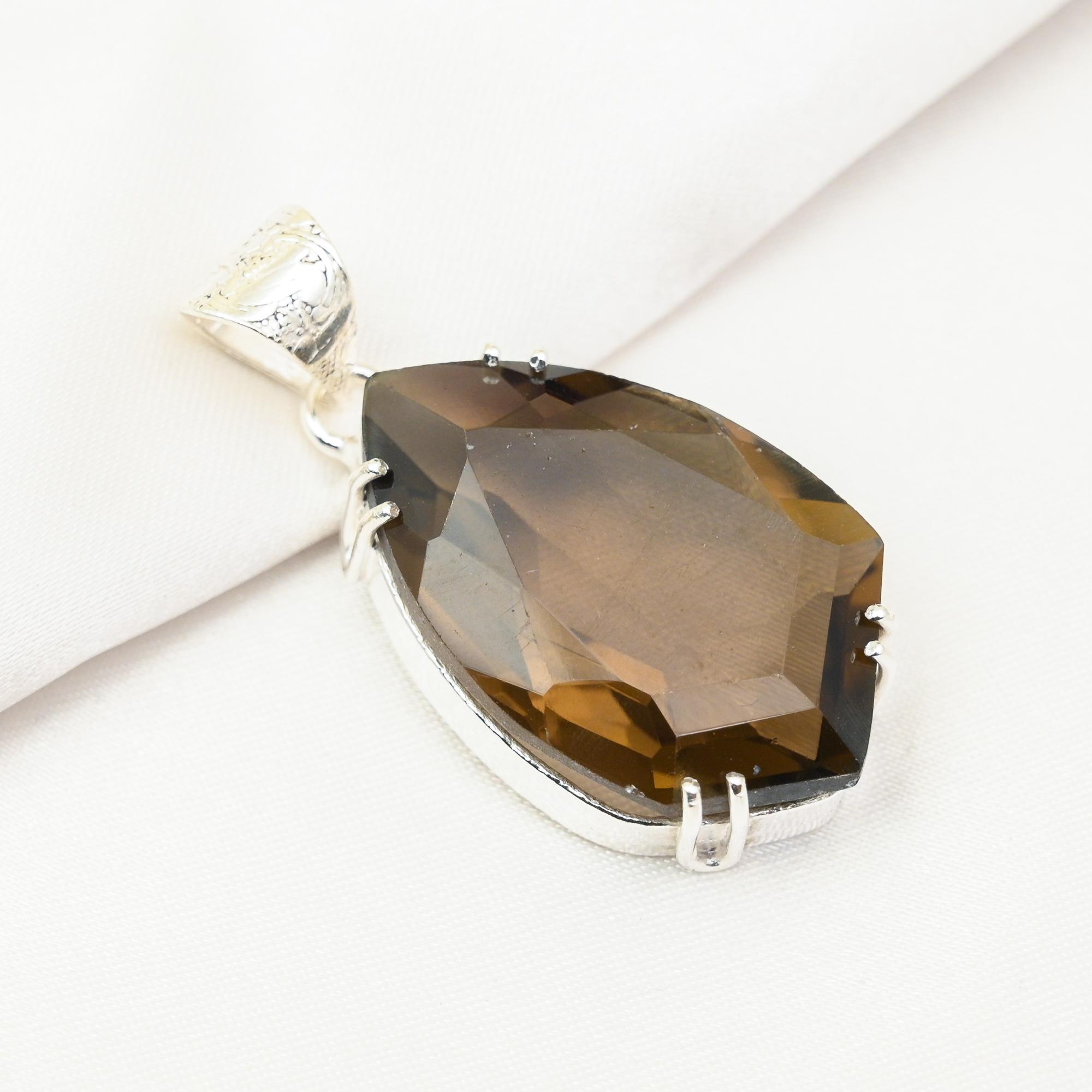 Smoky Topaz Jewelry, Handmade Gemstone Pendant, 925 Solid Sterling Silver Pendant Antique Jewelry, For Engagement Gift