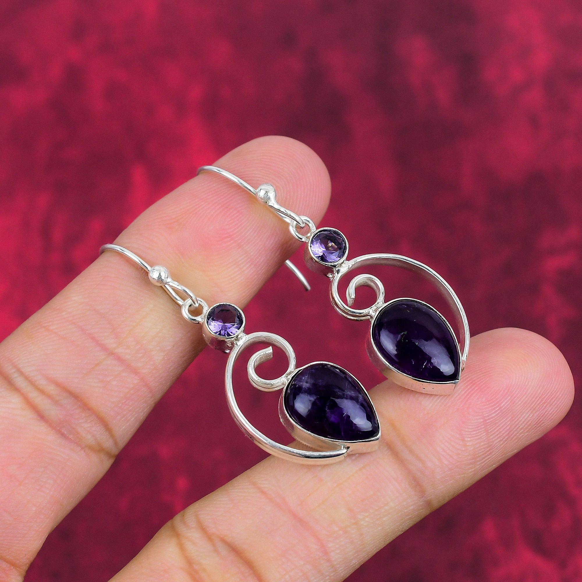 Cercei ametist Bijuterii cu pietre prețioase, cercei din argint 925 solid, cadou pentru femei Cercei lucrați manual