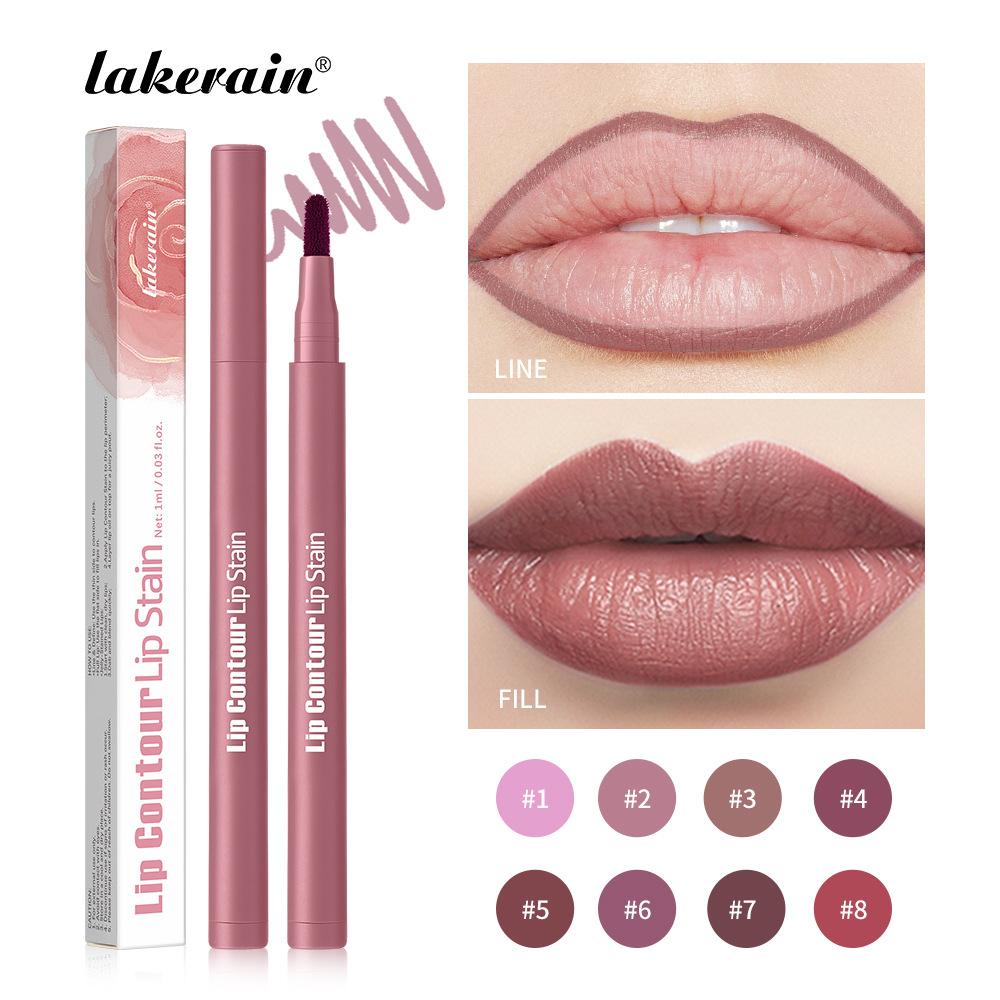 Lakerain Contorno Labbra Tinta Labbra Penna Anti-macchia Non Si Attacca alla Tazza Labbra Idratanti Trucco Labbra Cosmetico 2-in-1 Tinta Labbra & Matita