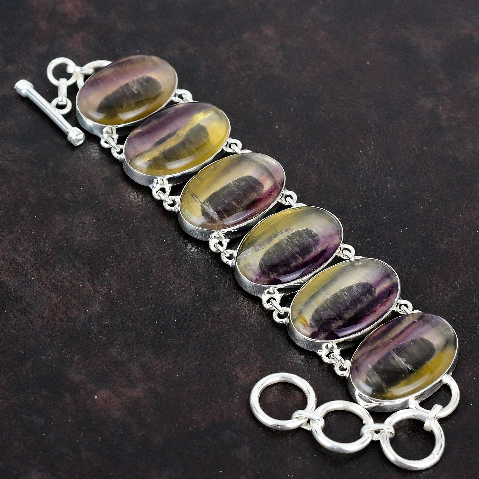 Multi fluorite bracelet genuine gemstone bracelet 925 sterling silver adjustable chain bracelet handmade brand new jewelry anniversary gifts