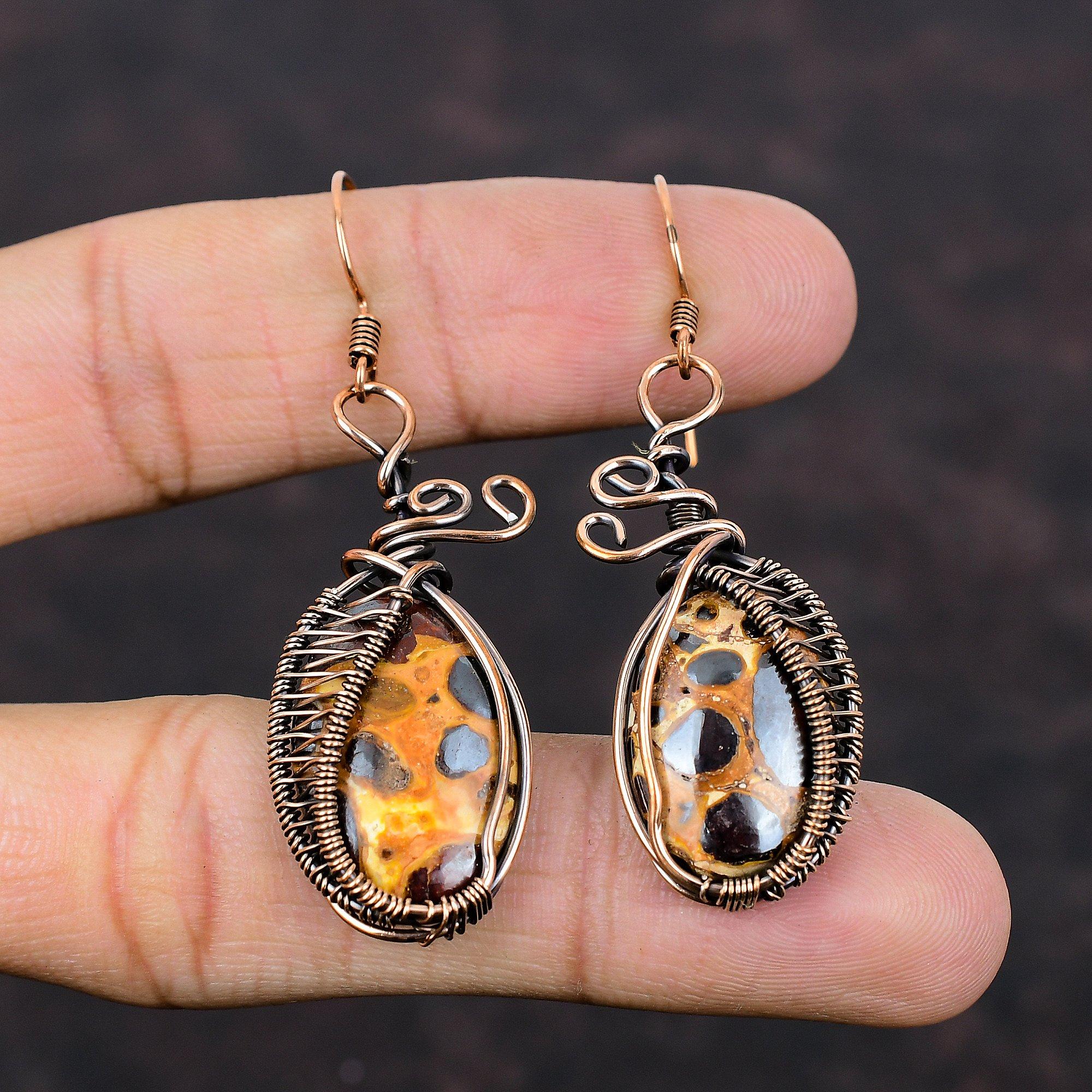 Bauxite Earring Copper Wire Wrapped Earrings Bauxite Jewelry Handmade Earrings Copper Wire Jewelry Genuine Gemstone Earring Anniversary Gift