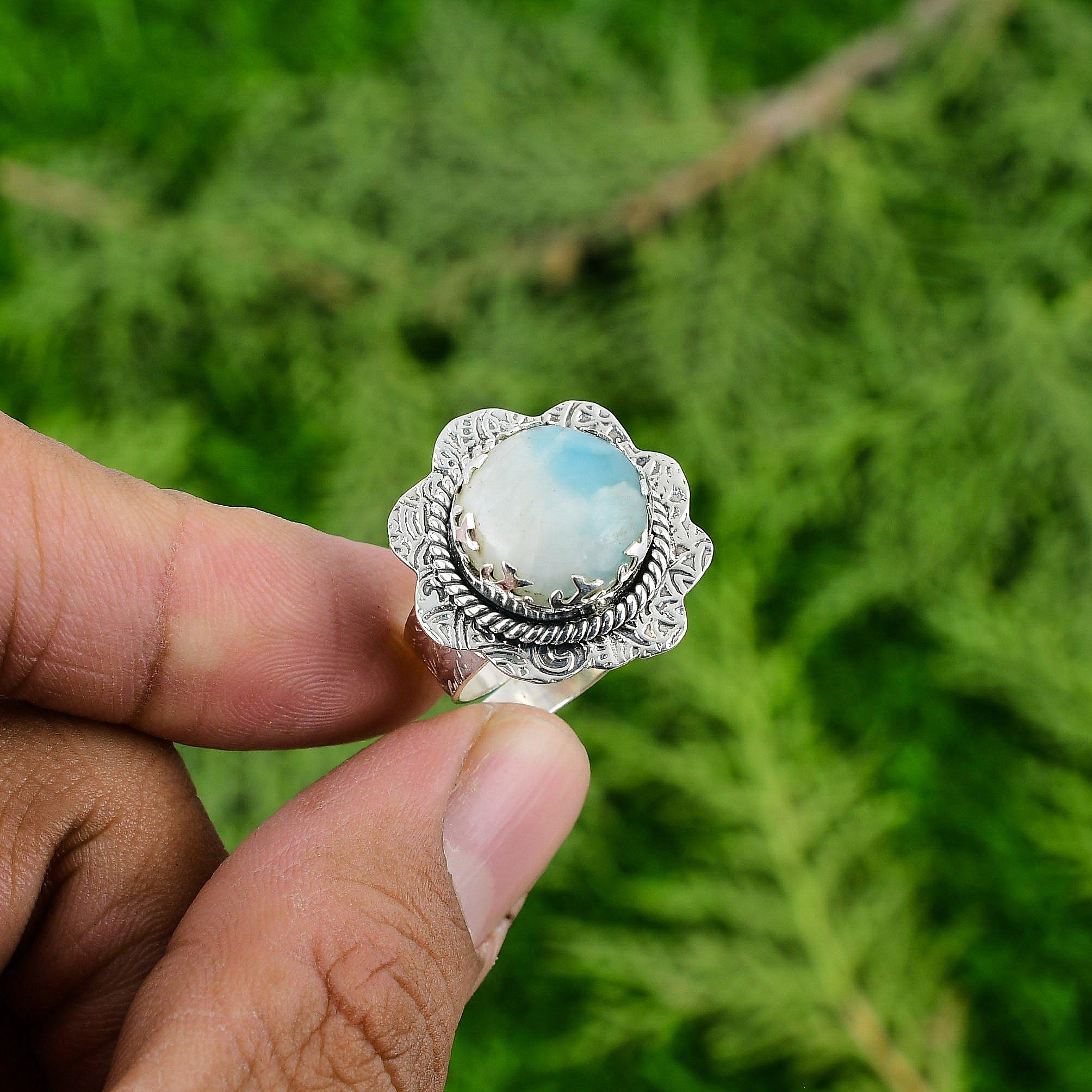 Mothers day Sale Natural Larimar Statement Handmade Ring Jewelry Sterling Silver