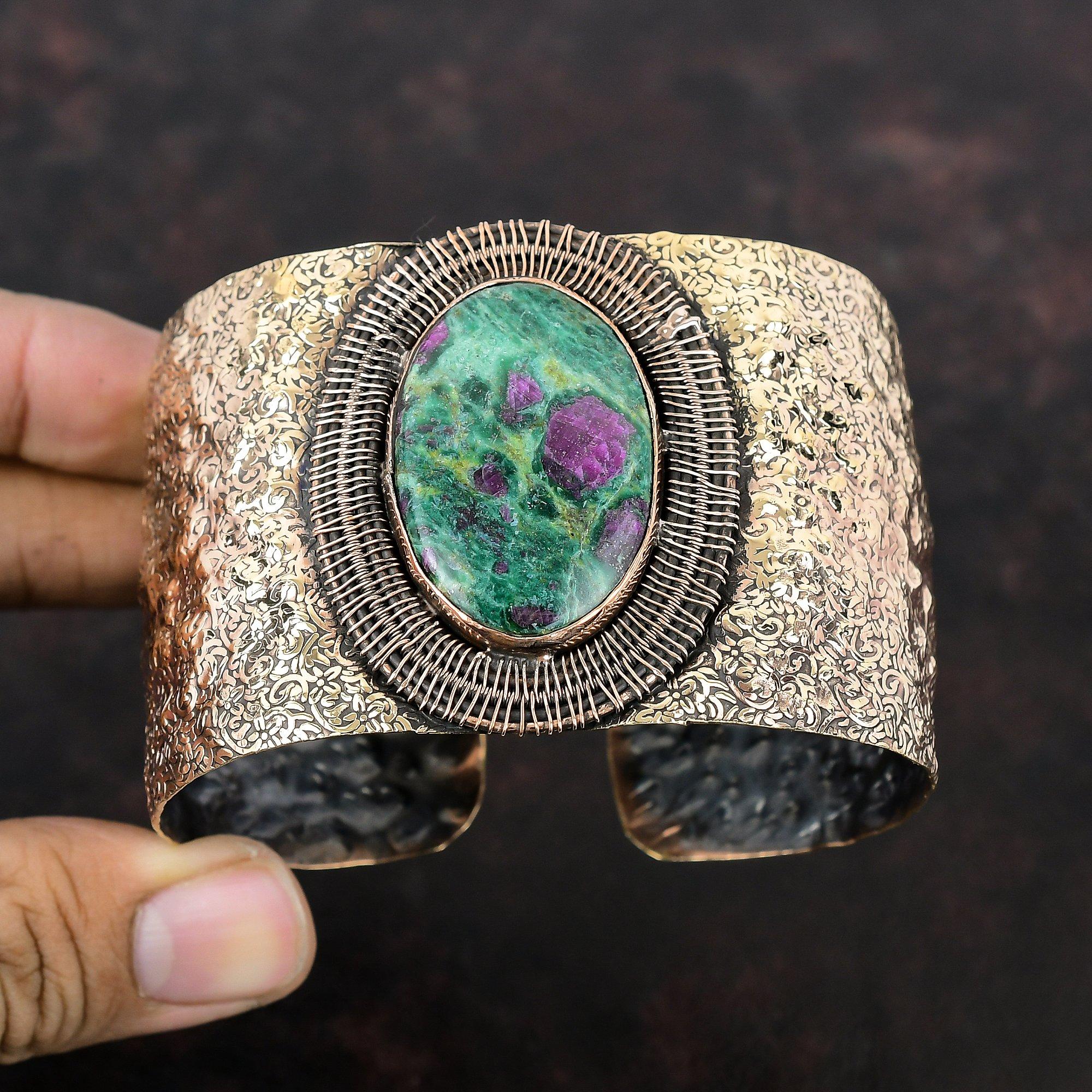 Ruby Fuchsite Copper Bangle Wire Wrapped Cuff Bracelet Handmade Adjustable Bangle Gemstone Bangle Copper Wire Wrap Jewelry Gifts For Mother