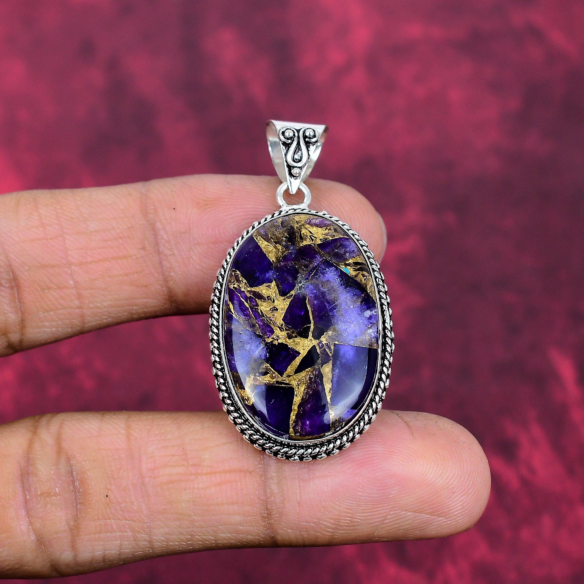 Purple Copper Turquoise Pendant, 925 Solid Sterling Silver Jewelry, Gemstone Pendant, Gift For Her Handmade Dainty Jewelry