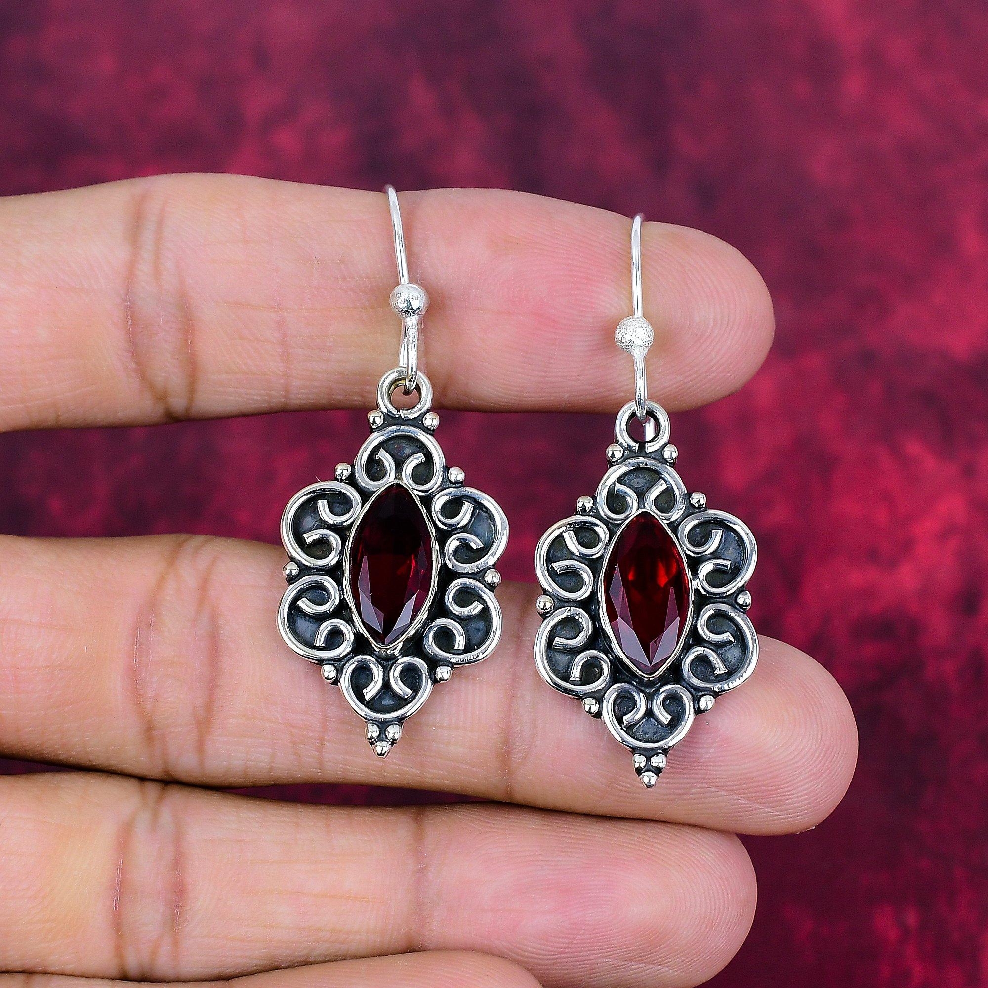 Granat-Ohrringe, 925er Sterlingsilber-Edelsteinschmuck, Handgefertigte Ohrringe, Für Thanksgiving