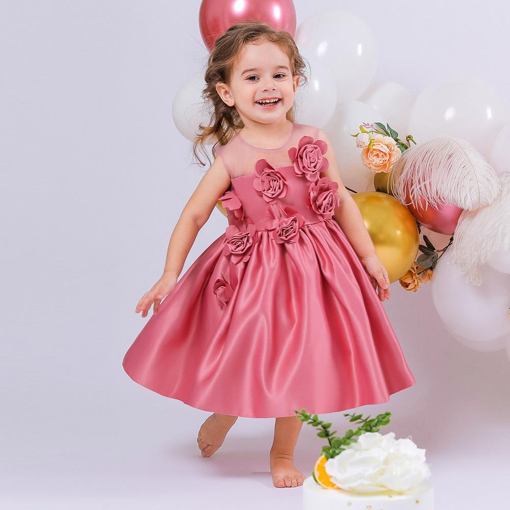 Elegantiška mergaitė princesė suknelė vaikams, tutu, gimtadienio suknelė su gėlių žiedais, vestuvių vakarėlis, išleistuvių rūbai, iškilmingi vakarai