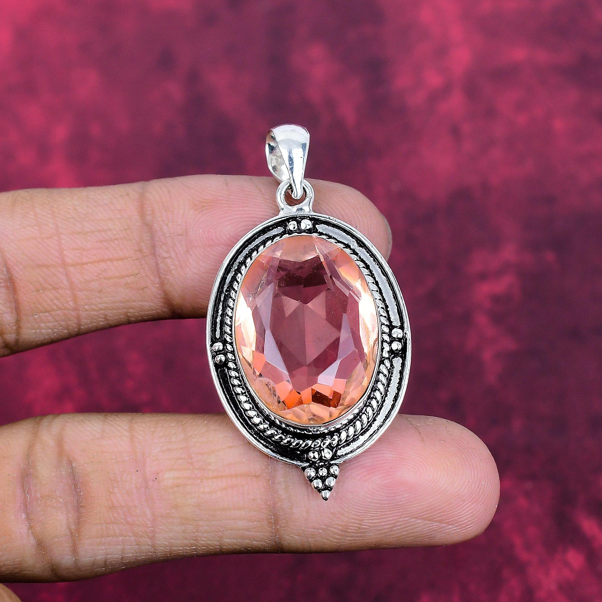 Wisiorek Morganite, ręcznie robiony kamień szlachetny 925 Solidny wisiorek ze srebra próby 925, antyczna biżuteria, prezent zaręczynowy
