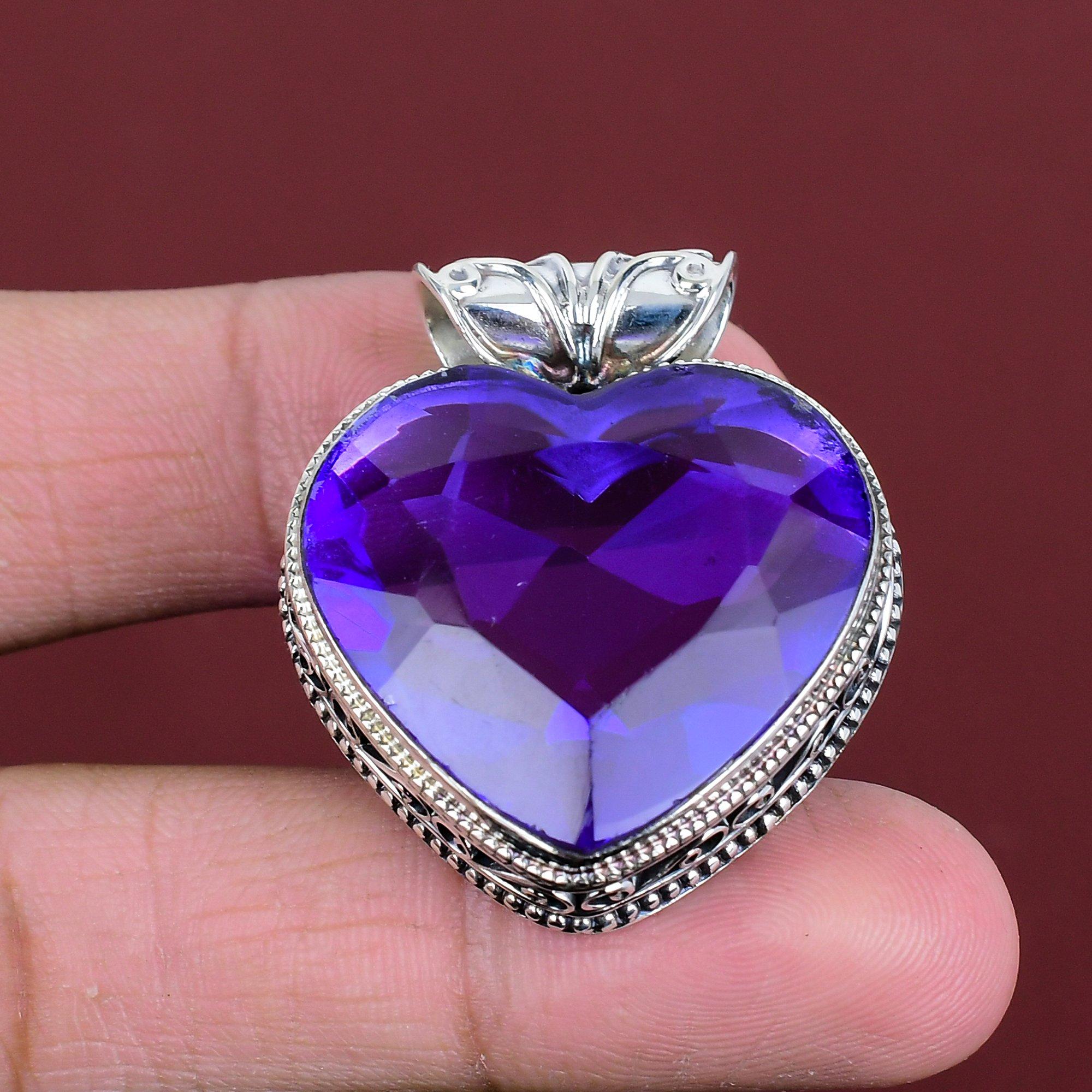 Faceted african amethyst pendant vintage gemstone pendant antique jewelry 925 sterling silver pendant handmade stylish pendant gifts for her