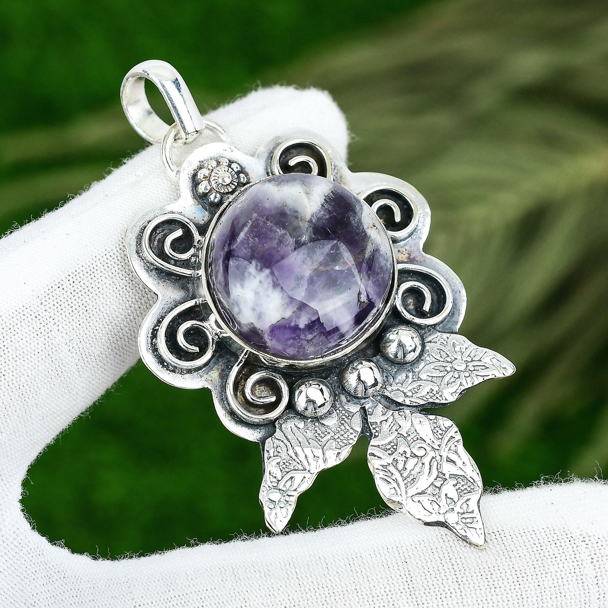 Schwestern-Tag Sale Natürlicher Chevron-Amethyst Tochter Anhänger Schmuck 925 Silber