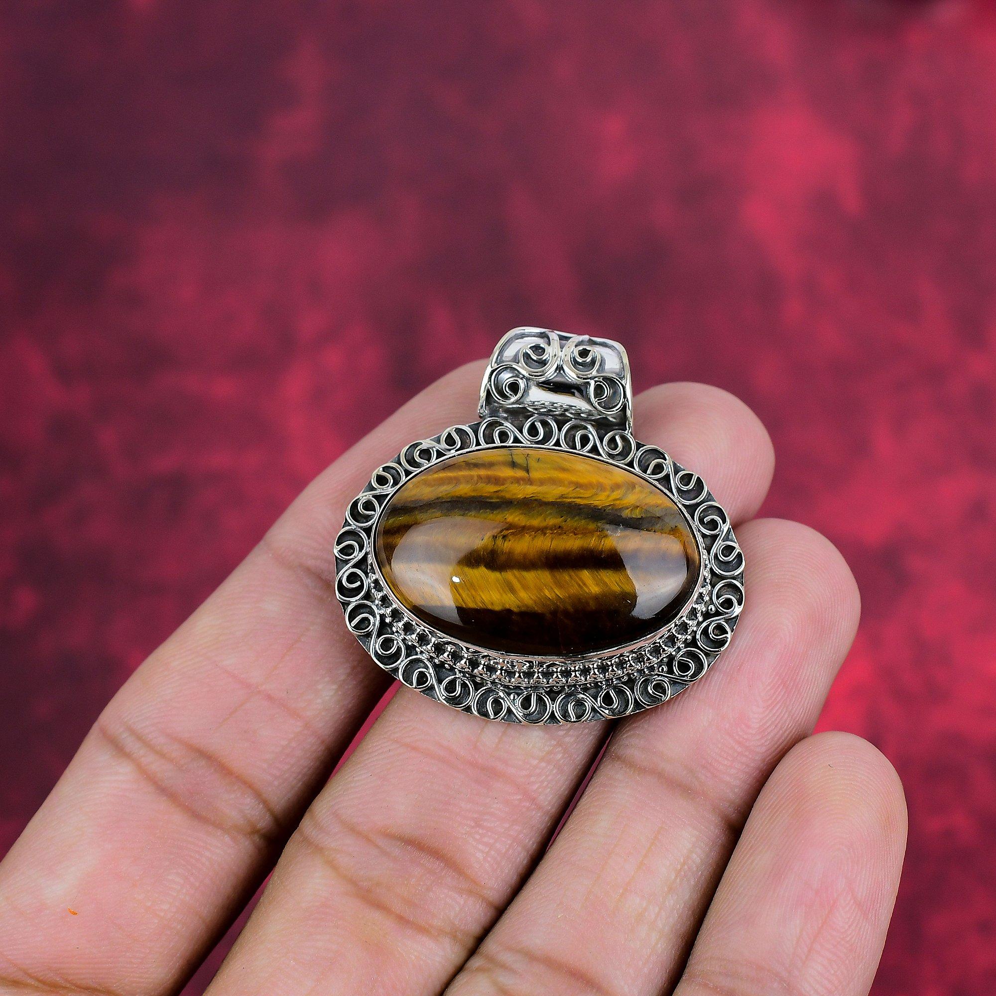 Smycken av tigeröga, hängsmyckessmycken i 925 sterlingsilver, handgjorda hängsmycken med ädelstenar för minnesdagen