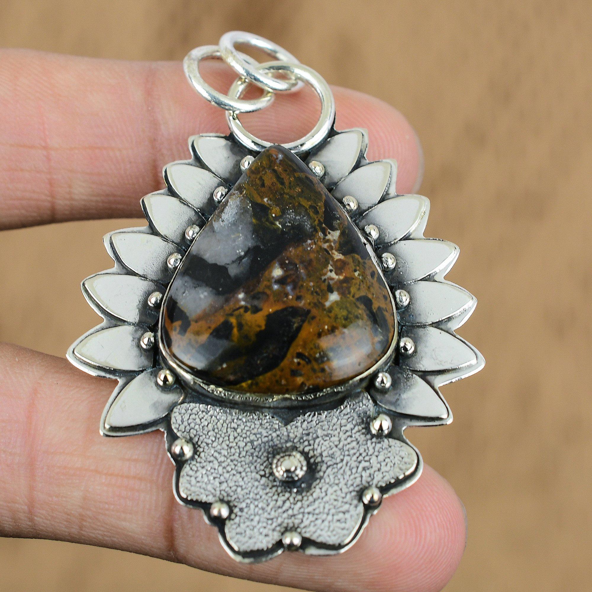 Gift For Women Pendant 925 Sterling Silver Natural Golden Pietersite Gemstone