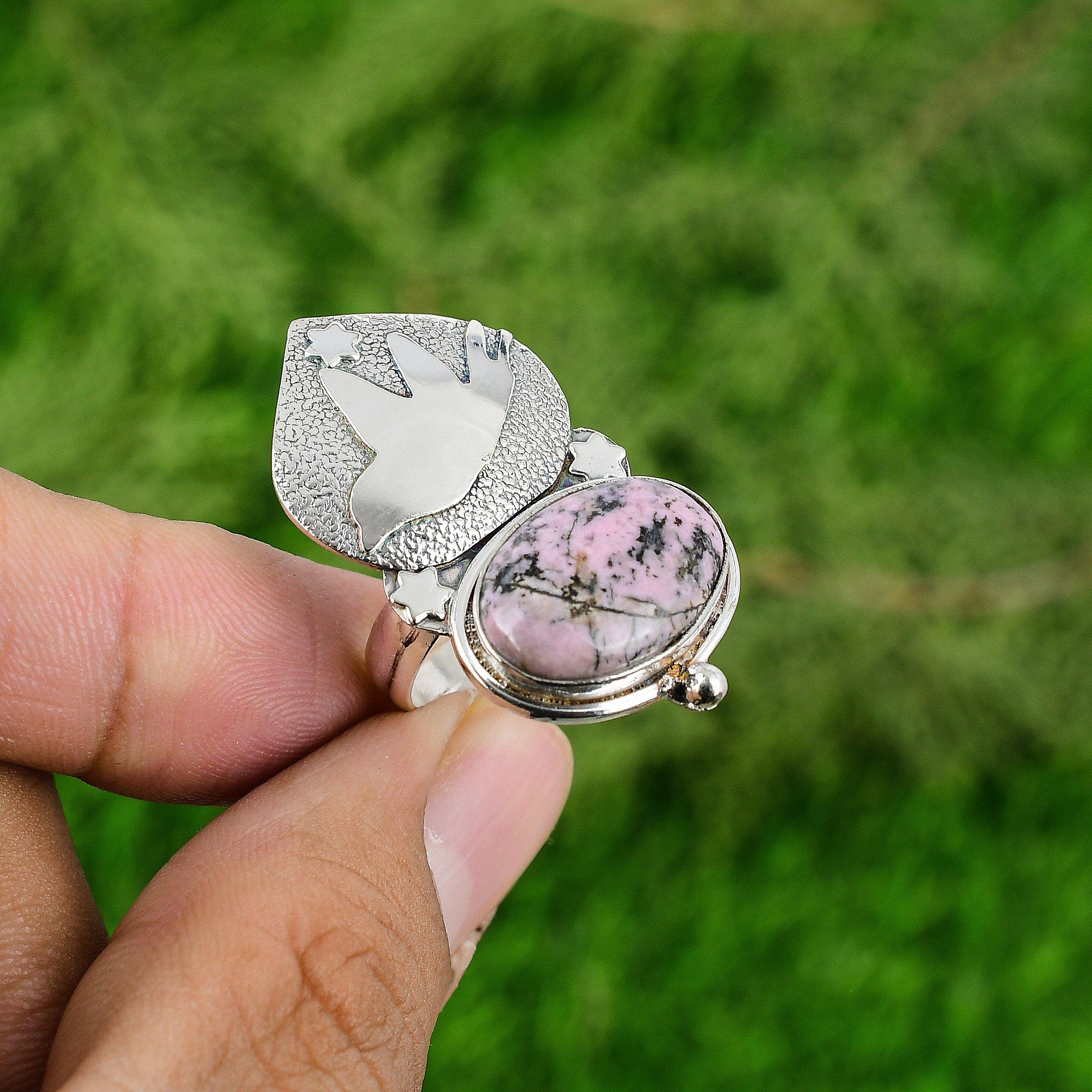 Womens day Sale Rhodonite Gemstone Sterling Silver Bird Handcrafted Sister Ring