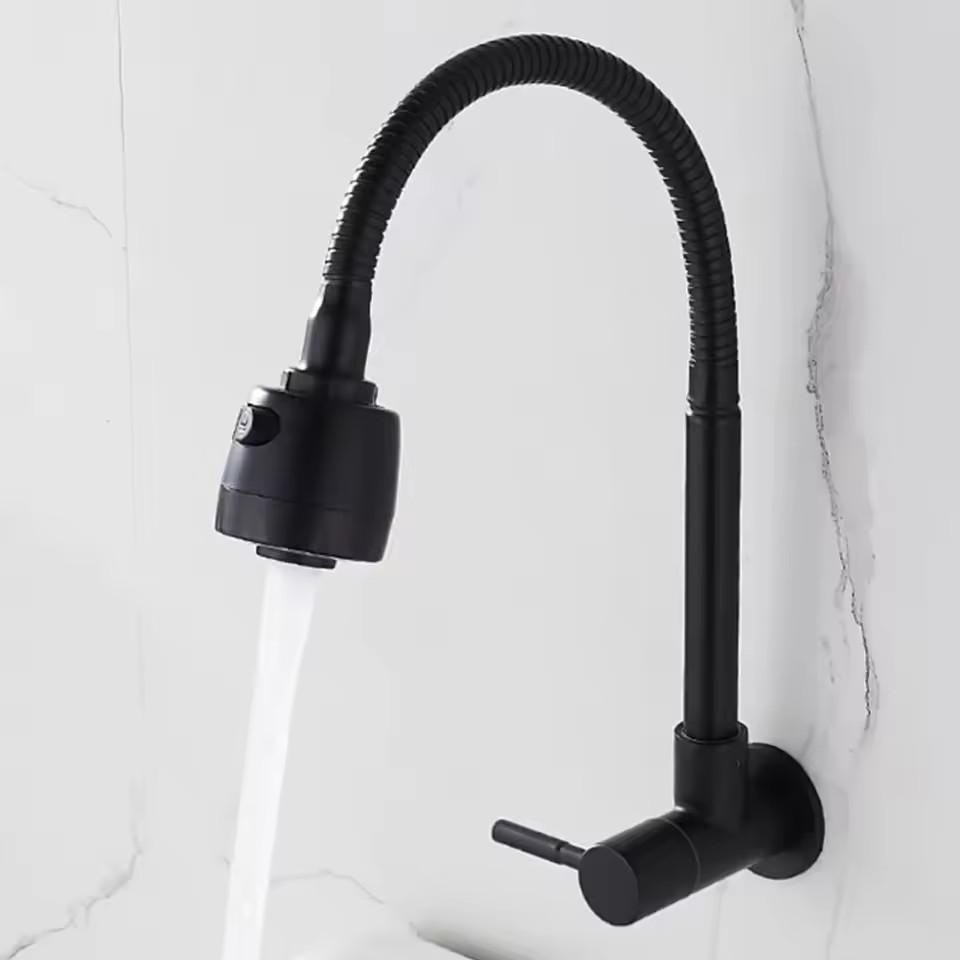Black Baking Varnish 360° Kitchen Wall Mounted Faucet Single Cold Universal Vegetable Basin Faucet Bathroom Balcony Faucet
