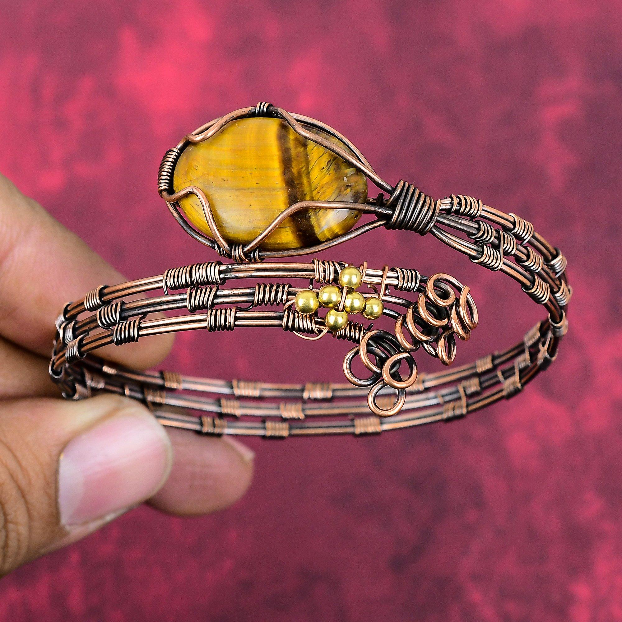 Tigerauge Armreif Kupferdraht umwickelter Armreif handgefertigtes Manschettenarmband Tigerauge Naturstein Schmuck verstellbarer Armreif Geschenke für Mutter