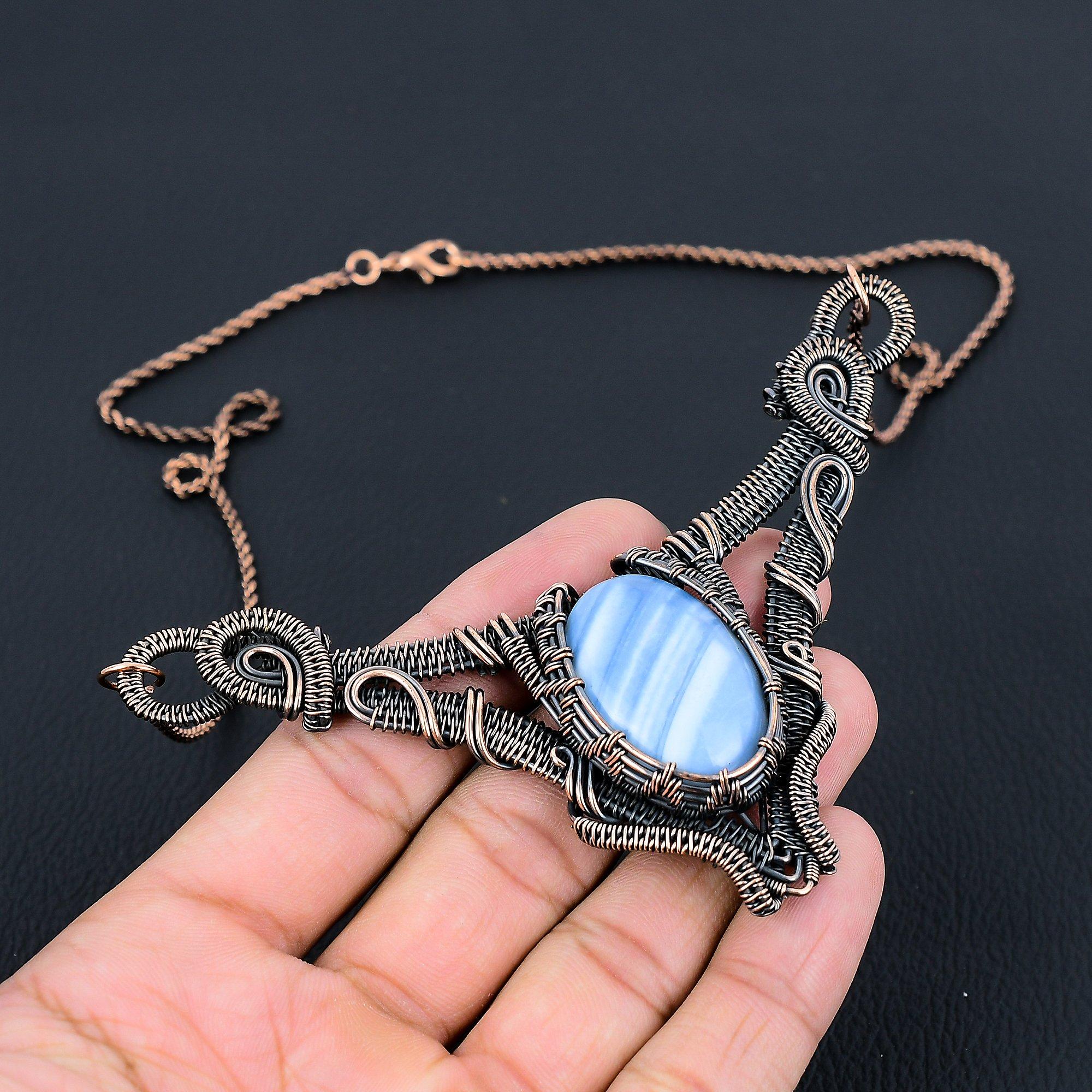 Owyhee Opal Gemstone Pure Copper Wire Wrapped Handmade Necklace Jewelry For Christmas Gift