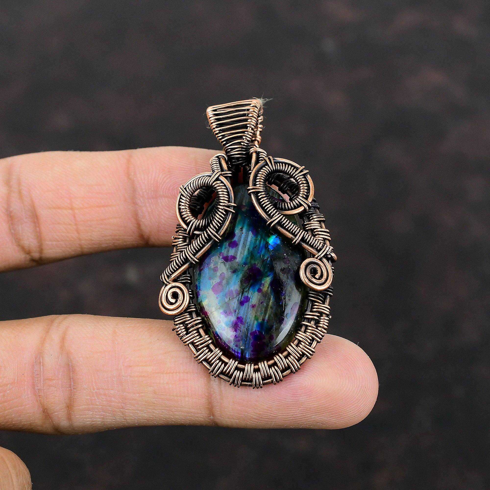 Multi Fire Labradorite Gemstone Pendant Copper Wire Wrapped Pendant Handmade Pendant Wonderful Copper Jewelry Pendant For Gift Wire Jewelry