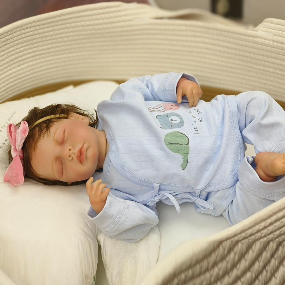 Ručně vyráběná 3D malovaná Skin Reborn Baby Doll LouLou 19''49 cm Soft Touch Cloth Cloth Body Simulation Panenka s zakořeněnými vlásky Realistické novorozenecké panenky Sleeping Bebe