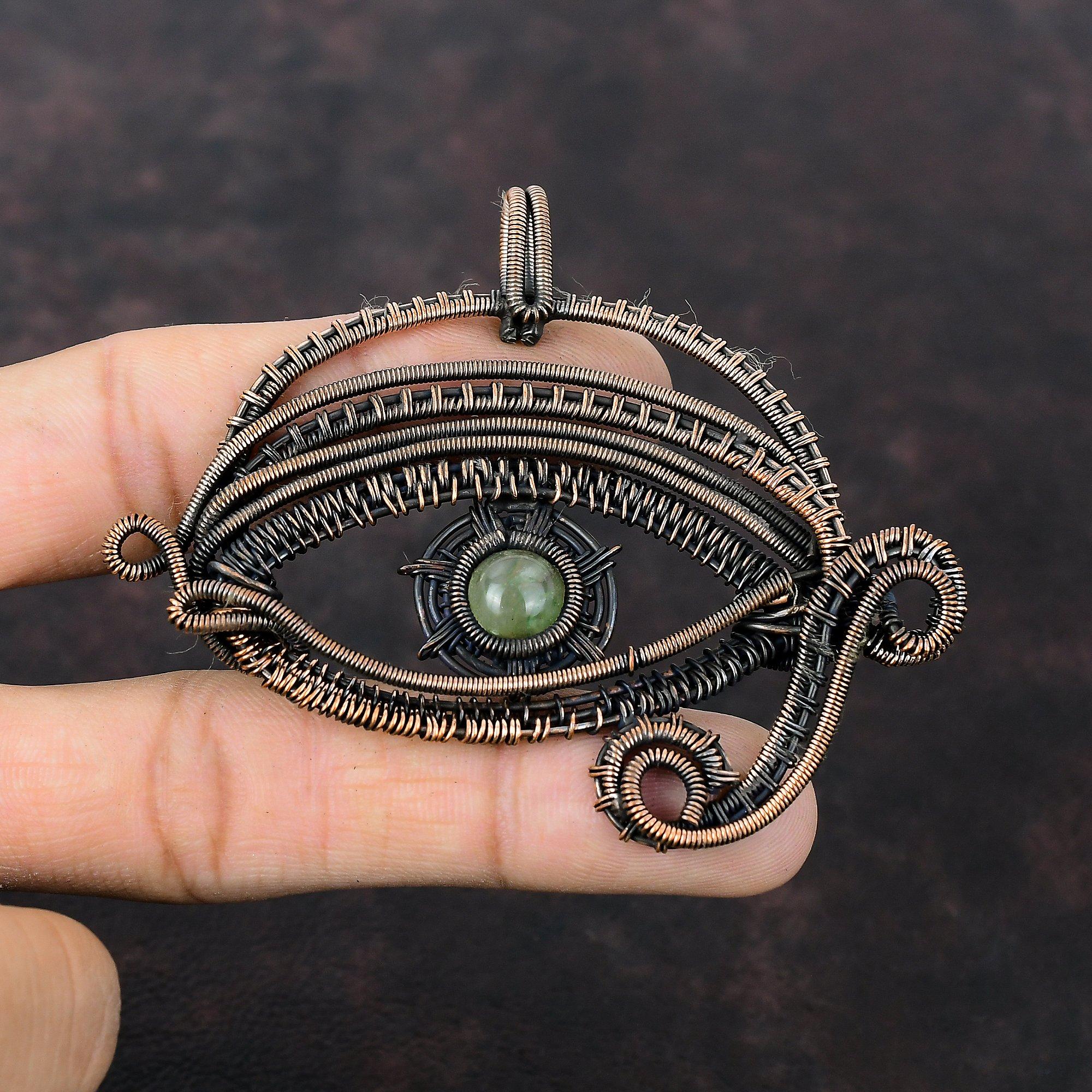 Prehnite Pendant Copper Wire Wrapped Pendant Gemstone Jewelry Evil Eye Pendant Copper Jewelry Handmade Pendant Gift For Her Designer Pendant