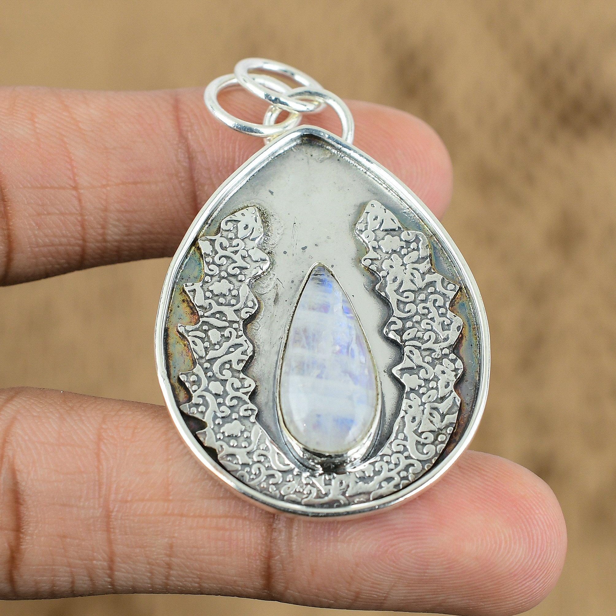Natural Rainbow Moonstone Gemstone Jewelry 925 Sterling Silver Pendant For Women