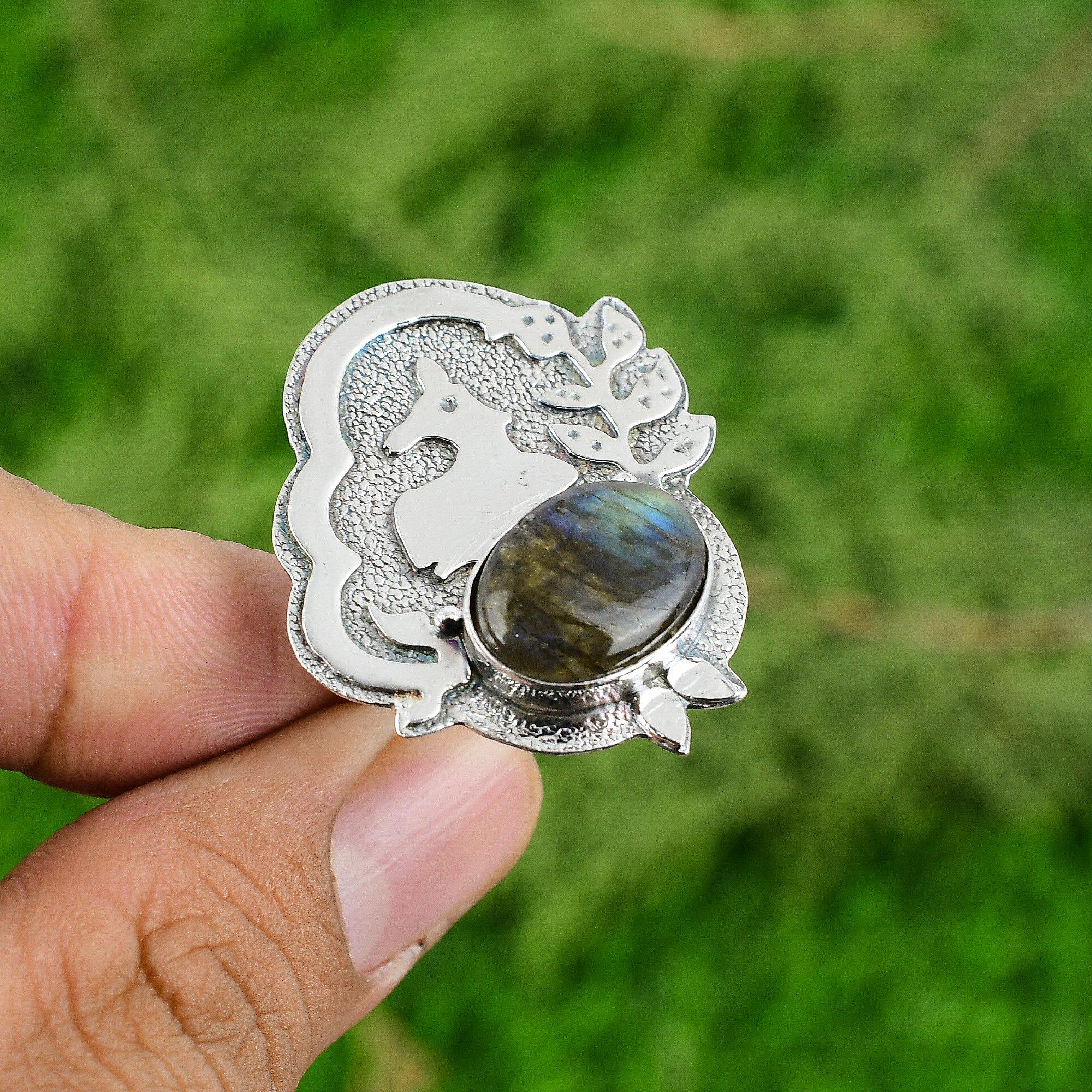 Labradorite Stone 925 Silver Sister Promise Third Eye Chakra Bezel Wedding Ring