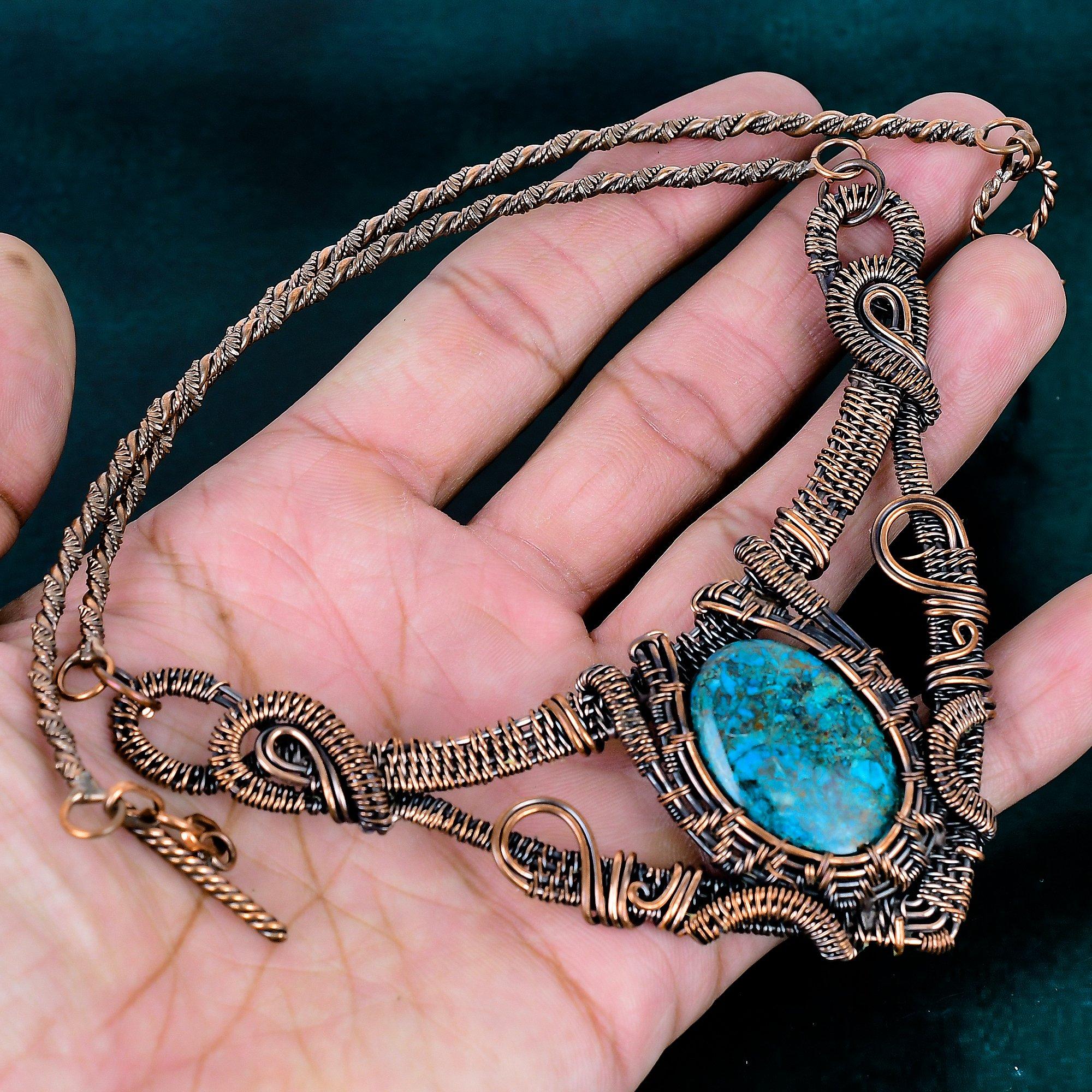 Chrysocolla necklace handmade copper wire wrapped necklace jewelry ooak necklace gemstone jewelry gift for her designer necklace for women