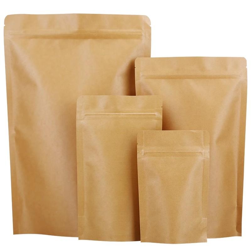 50pcs Kraft Paper Self-supporting Bag Thickening Waterproof Sealing Bags Snacks Dried Fruits Tea Storage Packaging Bag