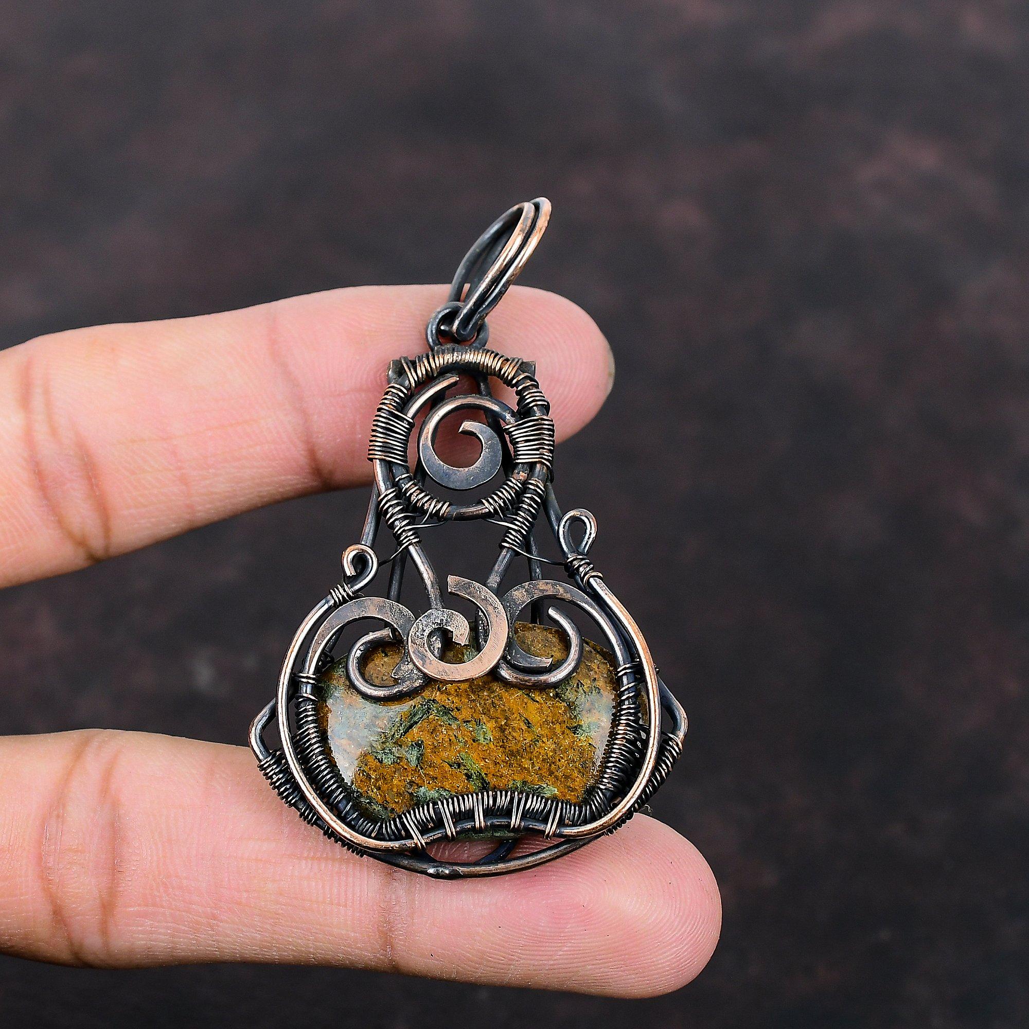Spessartine Garnet In Limestone Pendant Copper Wire Wrapped Pendant Handmade Jewelry Original Gemstone Pendant Copper Wire Jewelry For Gift