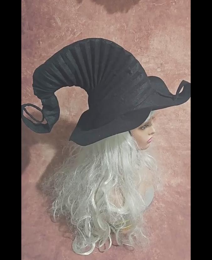 Witch Hat with Chin Strap Pleated Gothic Halloween Hat Elastic Wind Cord for Adults & Kids New Arrival Halloween Accessories
